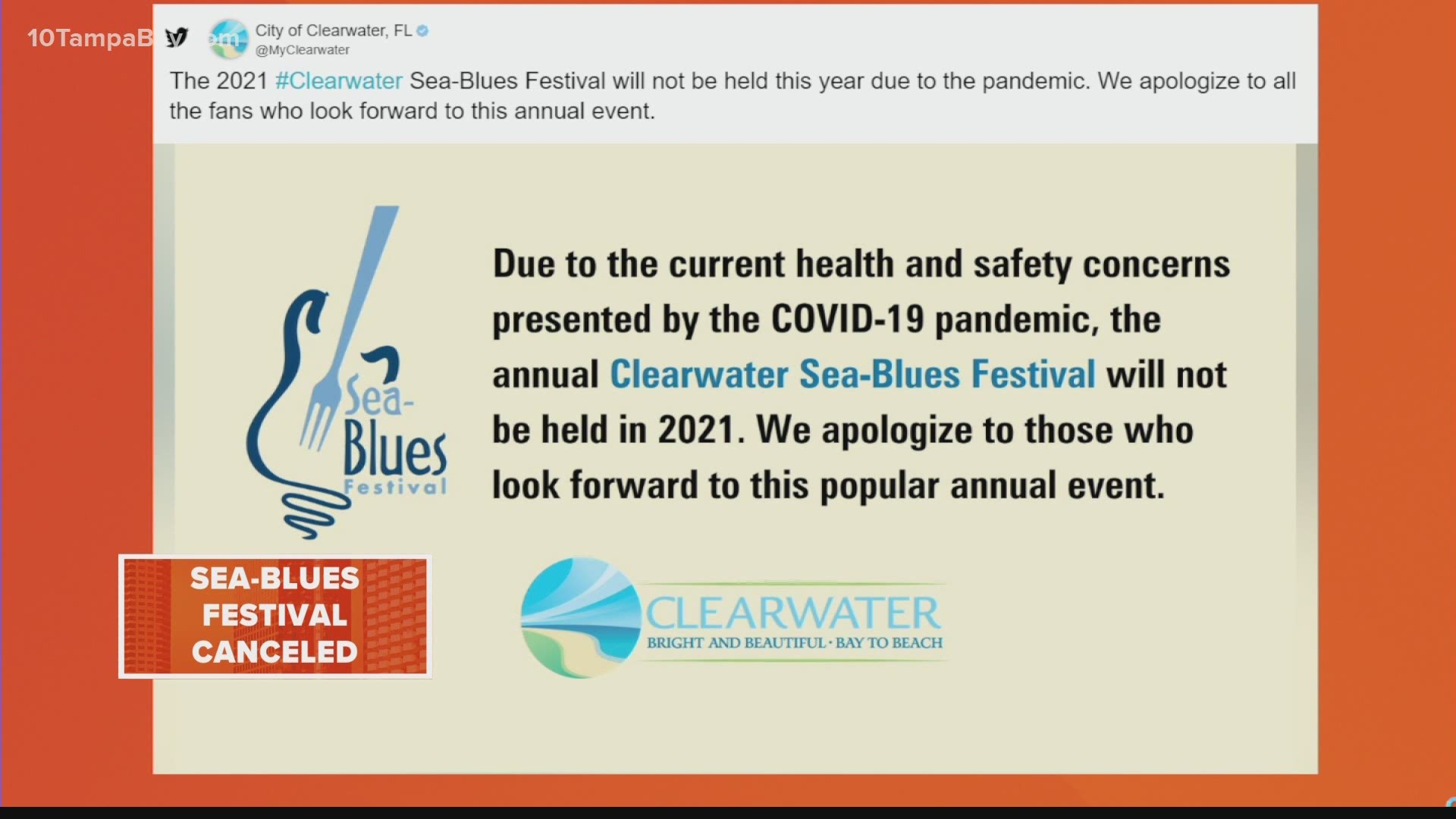 The City of Clearwater announced it will cancel this year's Sea-Blues Festival due to concerns over COVID-19 concerns.