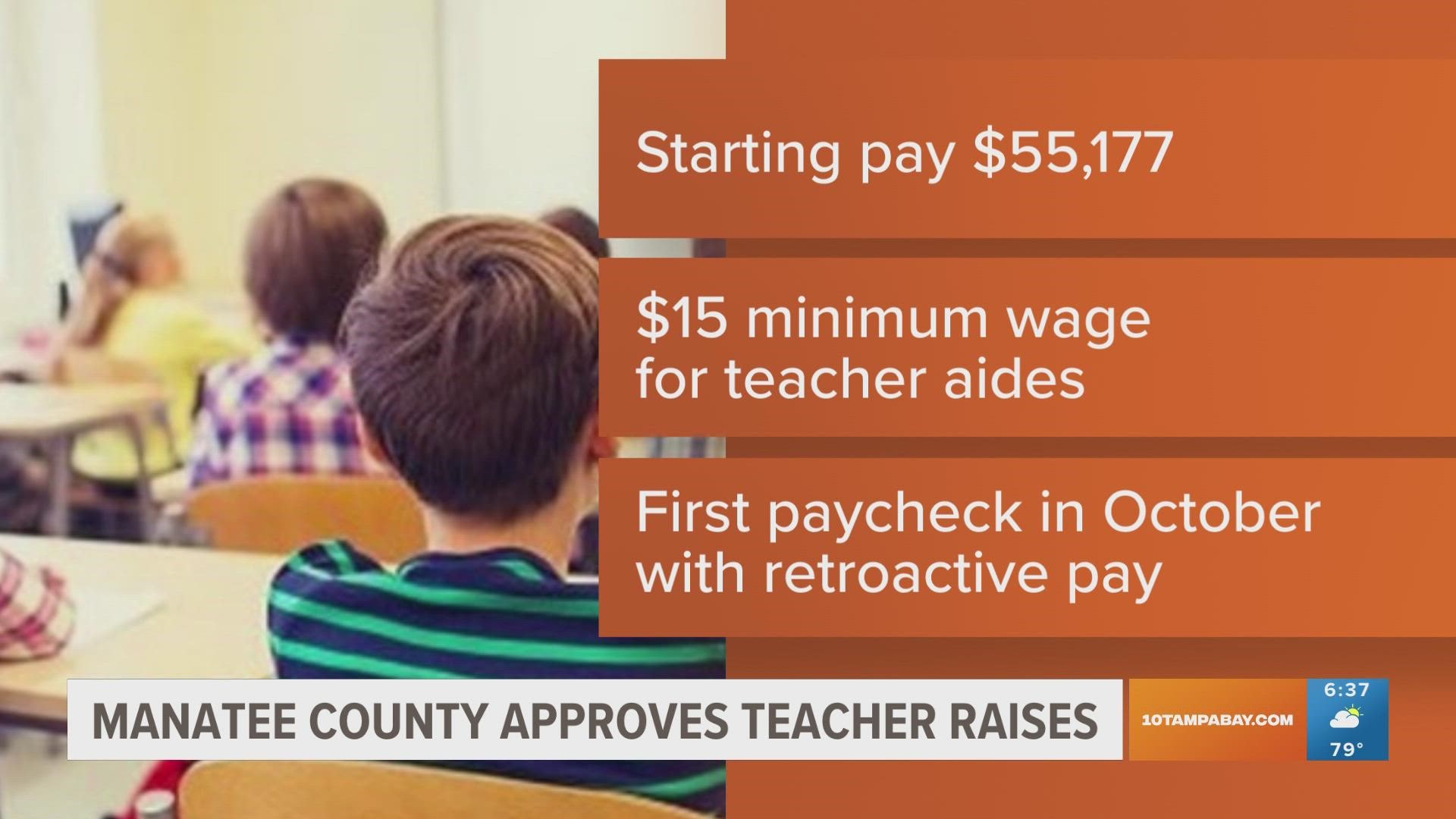 The pay increase is retroactive, meaning teachers will see their pay increases starting in October.