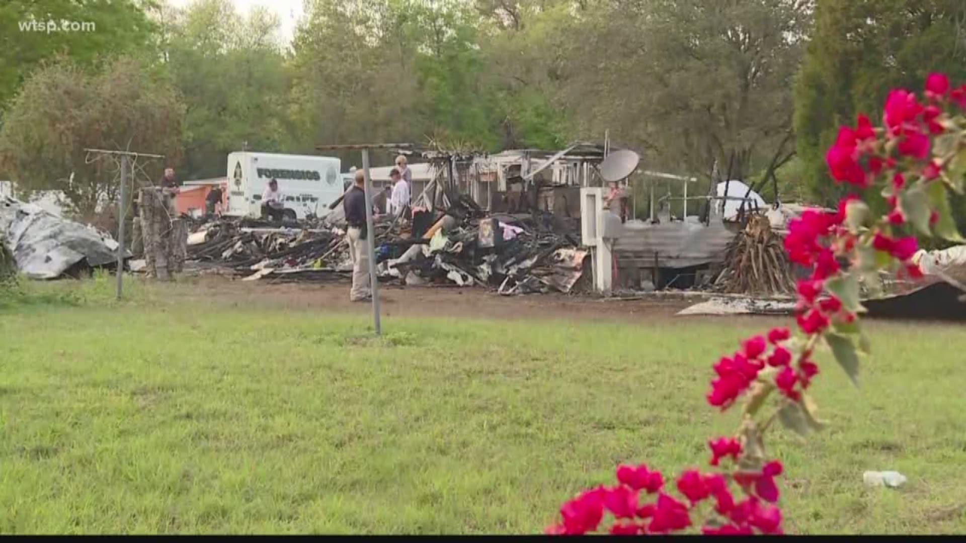 An elderly woman is dead and an elderly man is in the hospital after a mobile home fire in Pasco County.