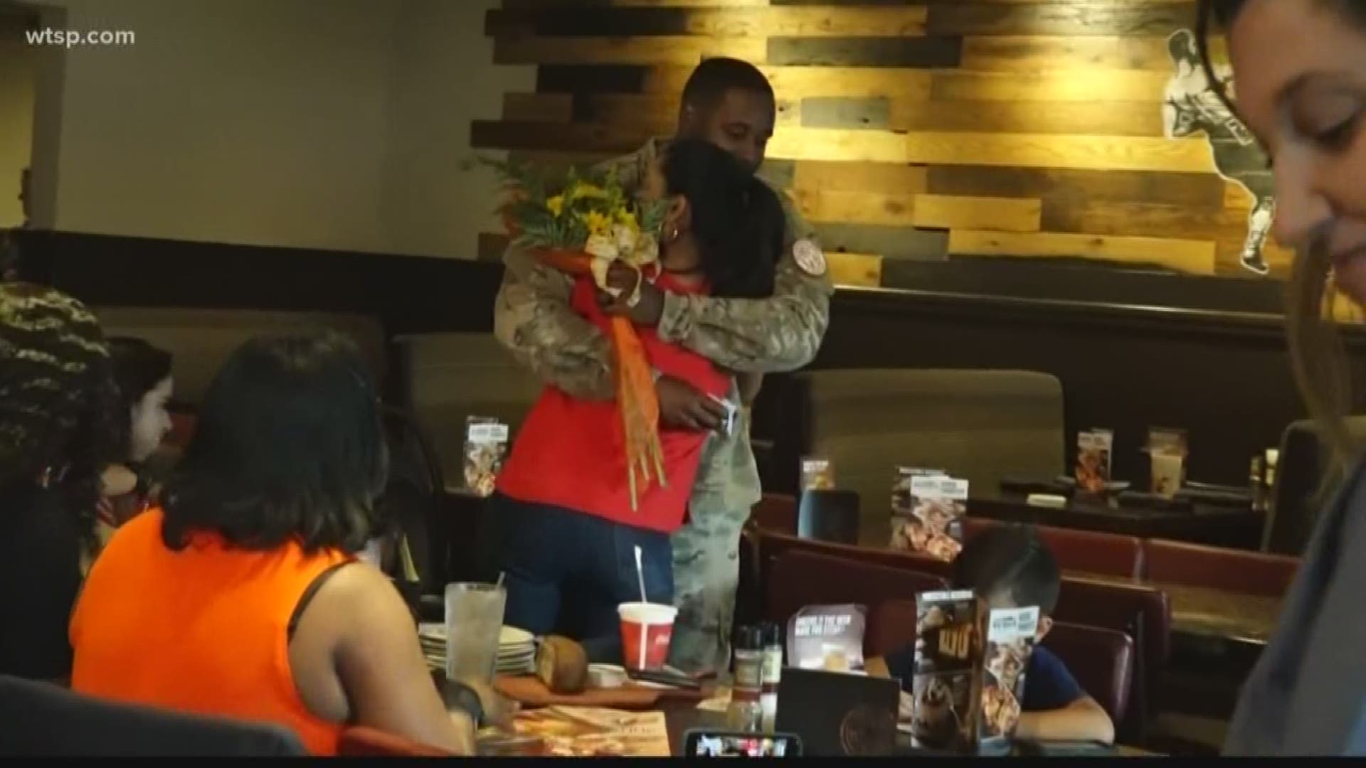 The last thing Tania Terry expected was to see her husband, Cory Terry, walk through the doors while out to lunch with family and friends.

To make this homecoming extra special, Cory arranged for the surprise to take place at Outback where the couple had their first date nearly two years ago.