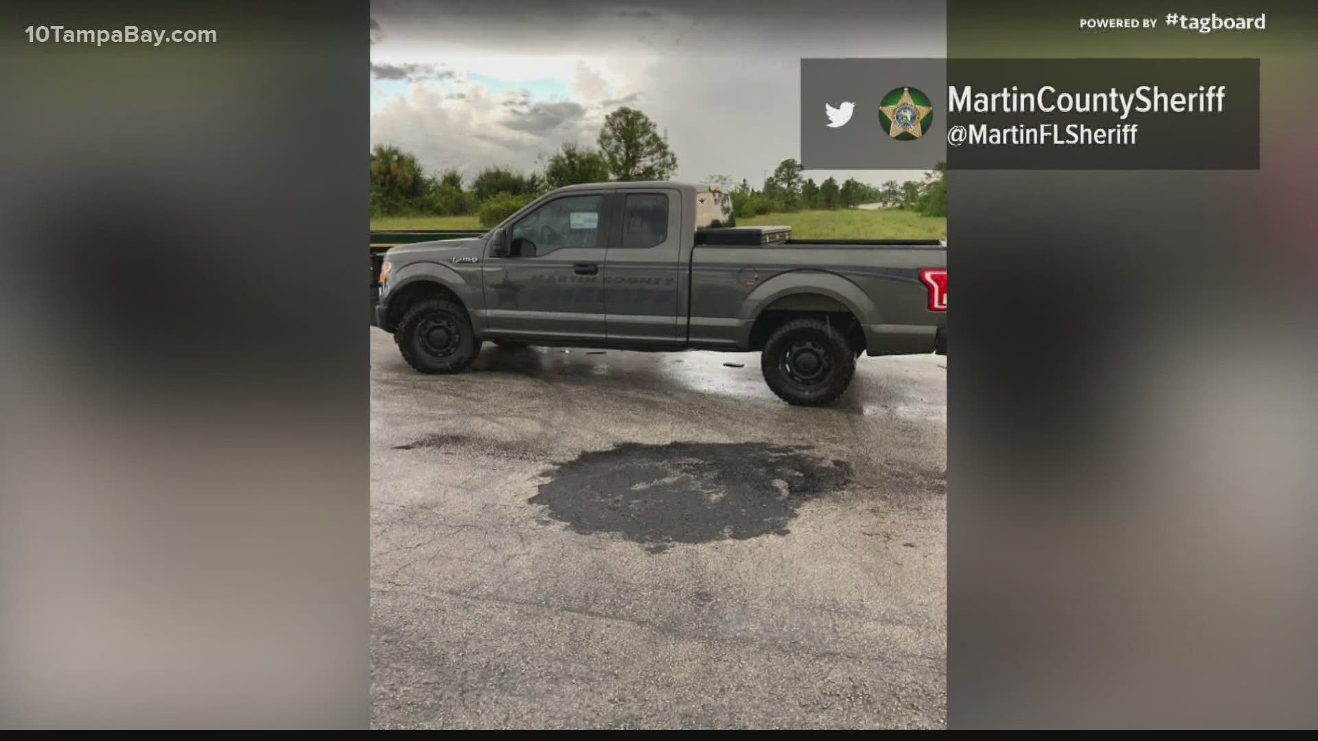 The Martin County Sheriff's Office said lightning struck right outside of an agriculture detective's truck while he was inside.