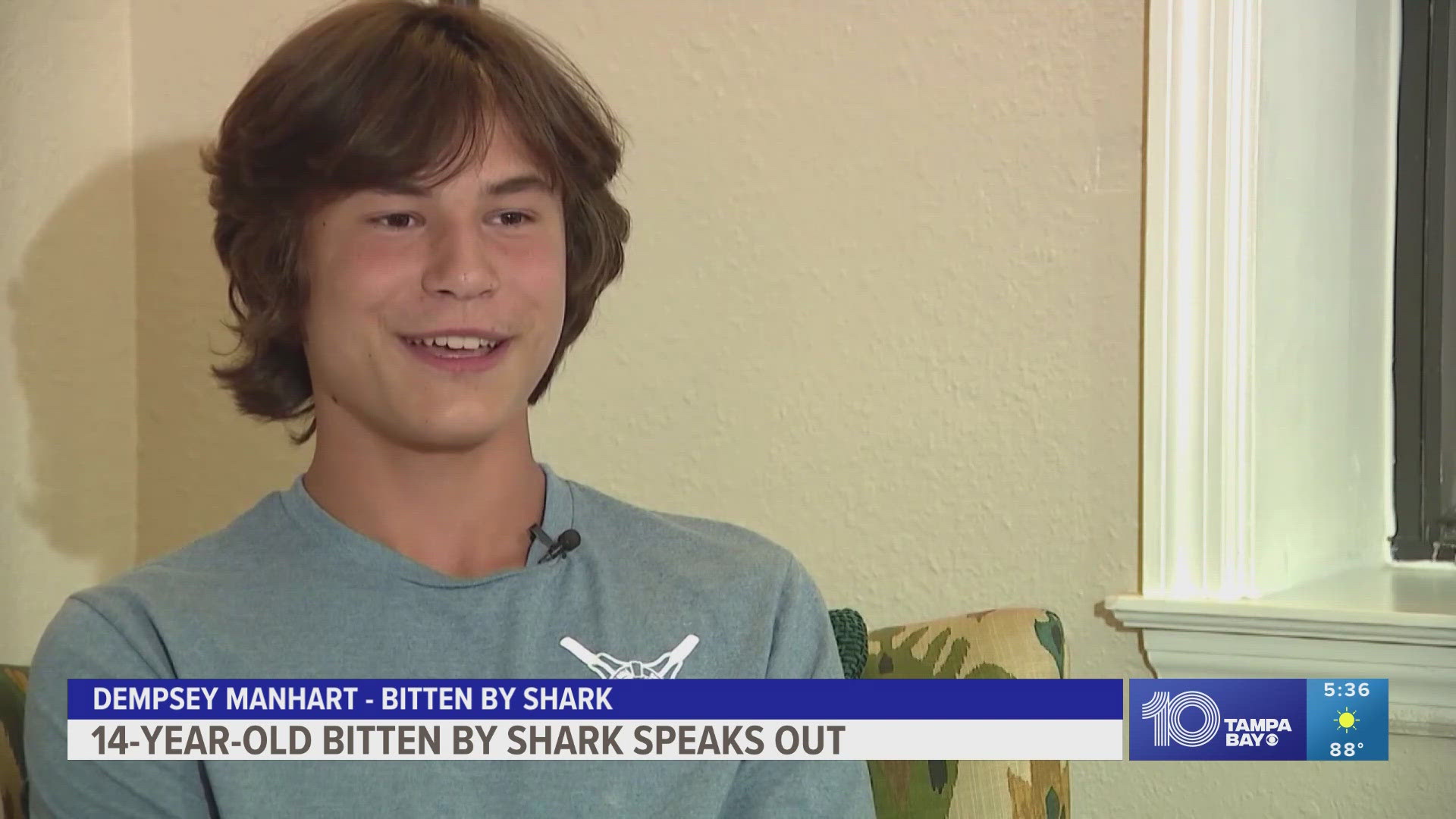 The 14-year-old was practicing water entries when he landed on the shark, officials said.