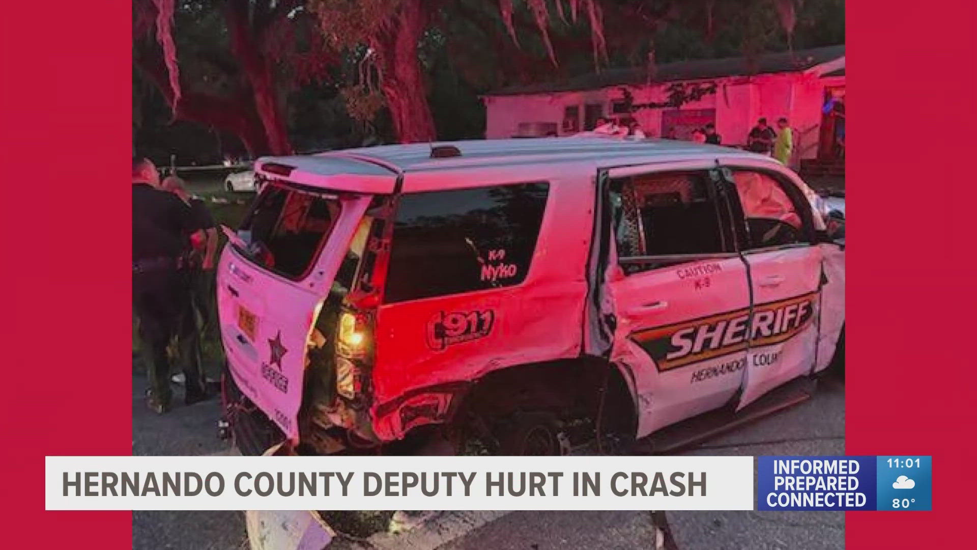 The deputy was left with minor injuries, according to the Hernando County Sheriff's Office. Meanwhile, the suspect involved in the crash was not injured.