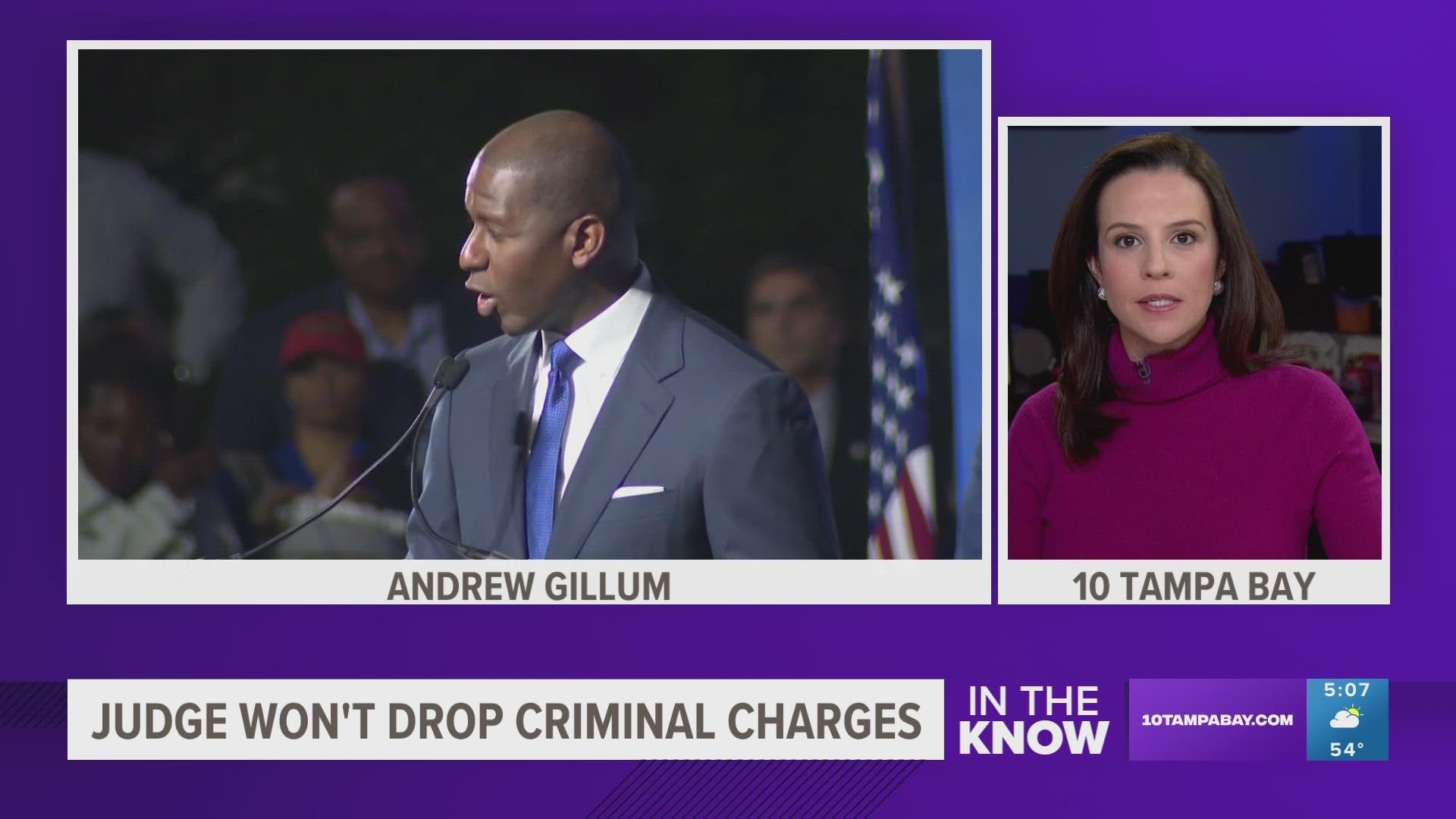 Andrew Gillum and a colleague were indicted earlier this year on federal charges including conspiracy, wire fraud and making false statements to FBI agents.