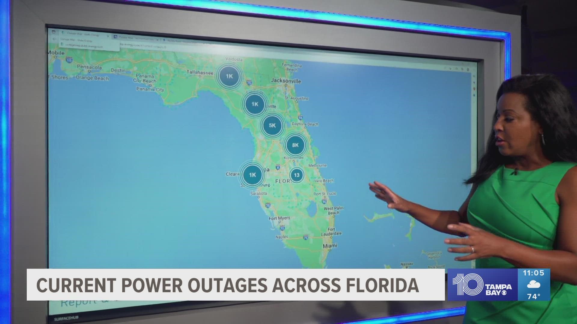 Most power outages are reported on Florida's east coast.