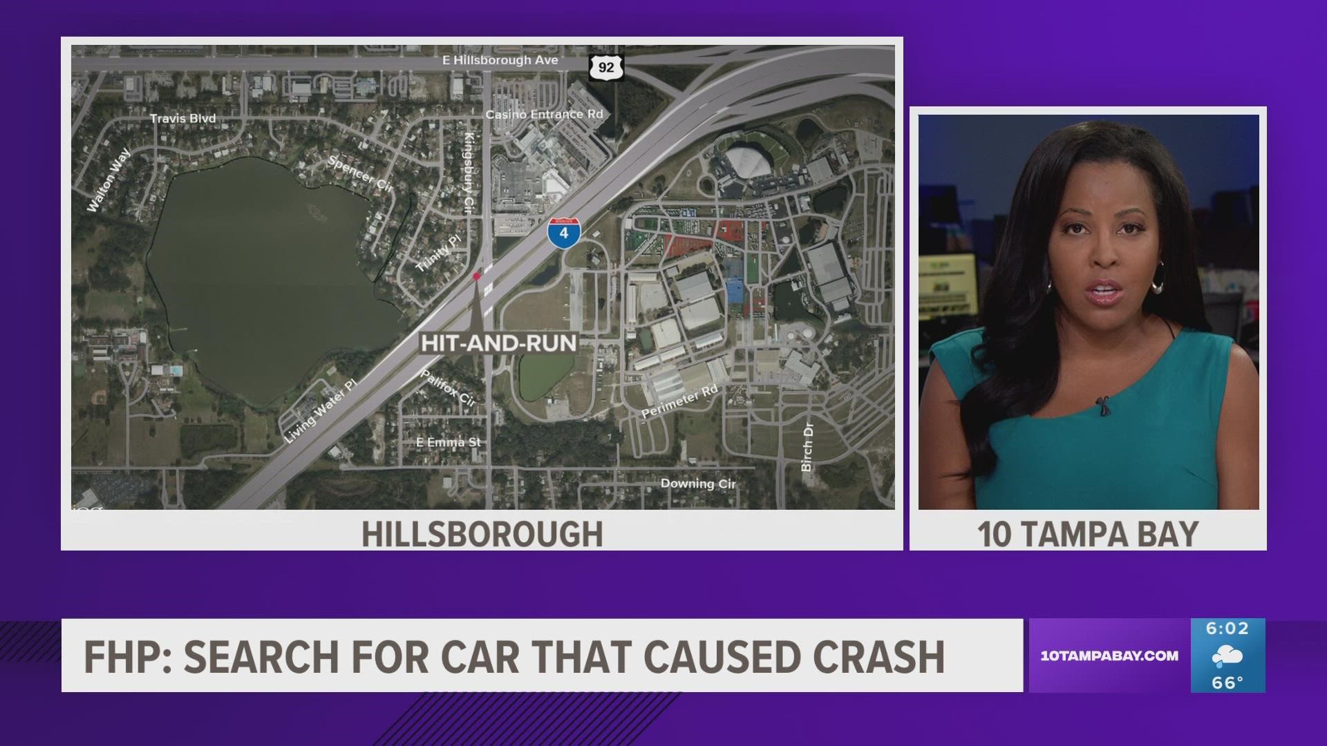 The unknown car involved in the crash between a pickup truck and dump truck didn't stop and drove away, FHP explained.