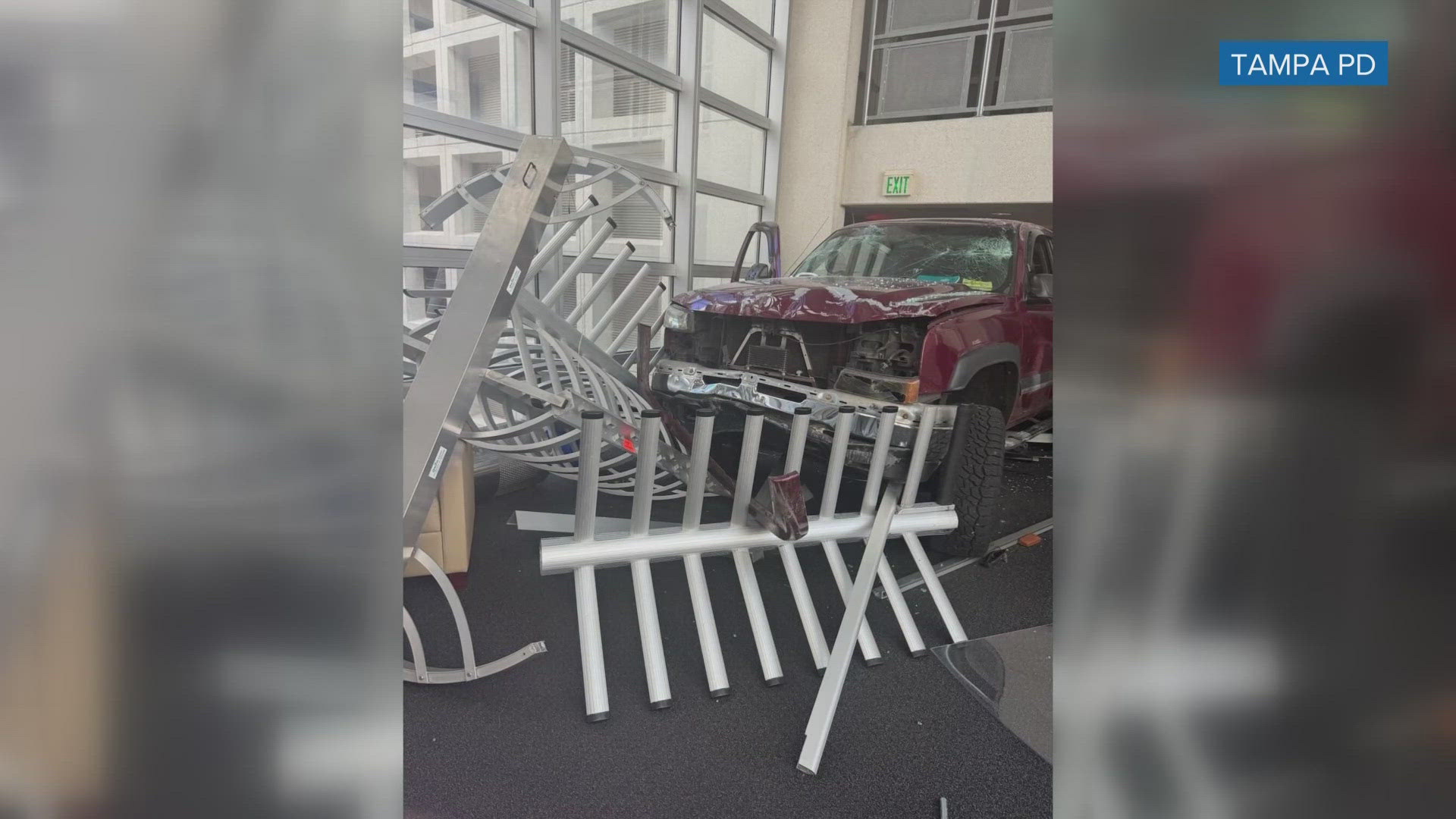 Just after 2 p.m. Tuesday, the Tampa Police Department responded to reports of a car that crashed into the USAA located off of Commerce Park Boulevard.