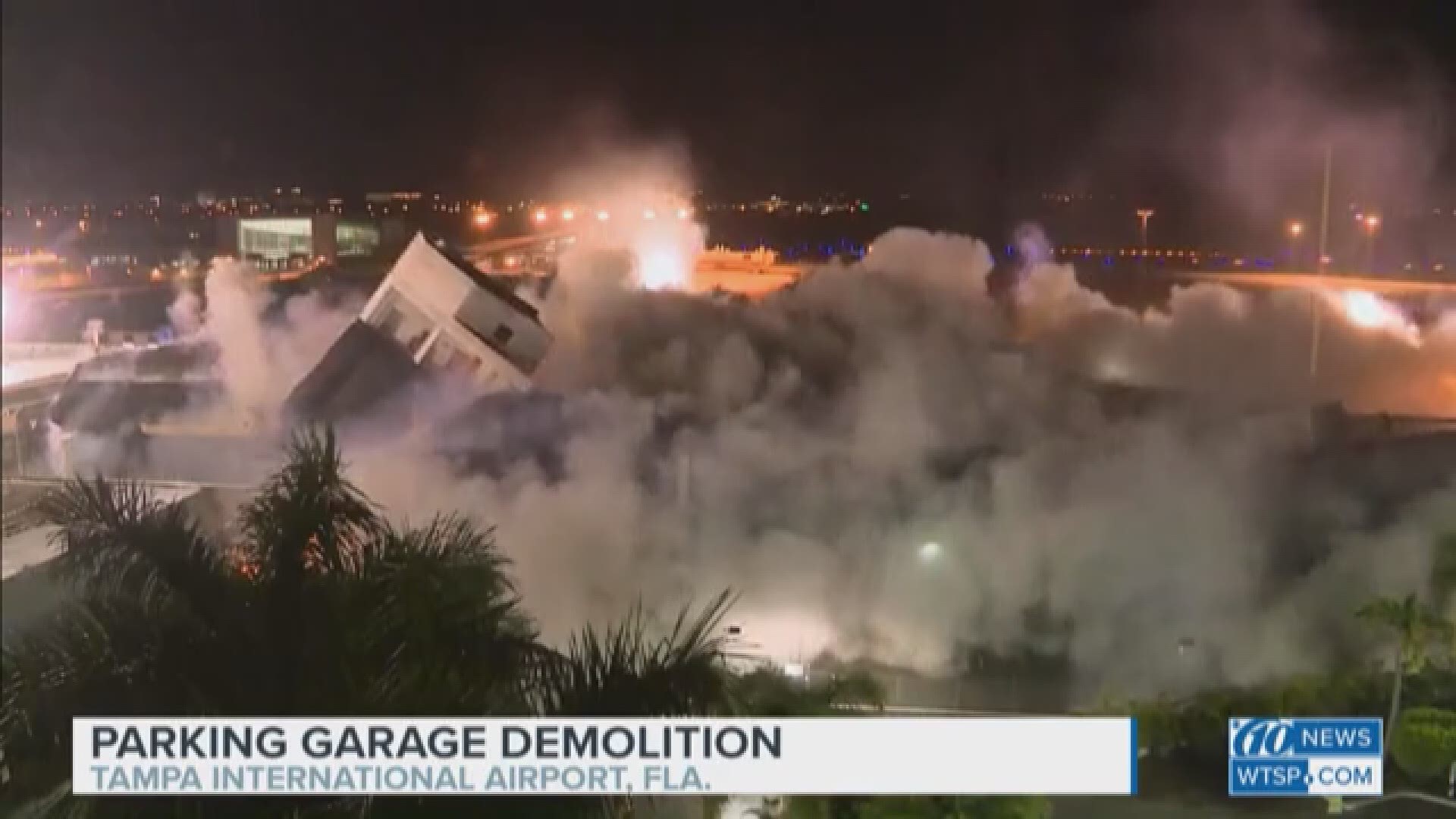 A large boom could be heard early Tuesday morning at Tampa International Airport, where crews demolished the old red side rental car garage around 2 a.m. This is what the implosion looked like from nearby.