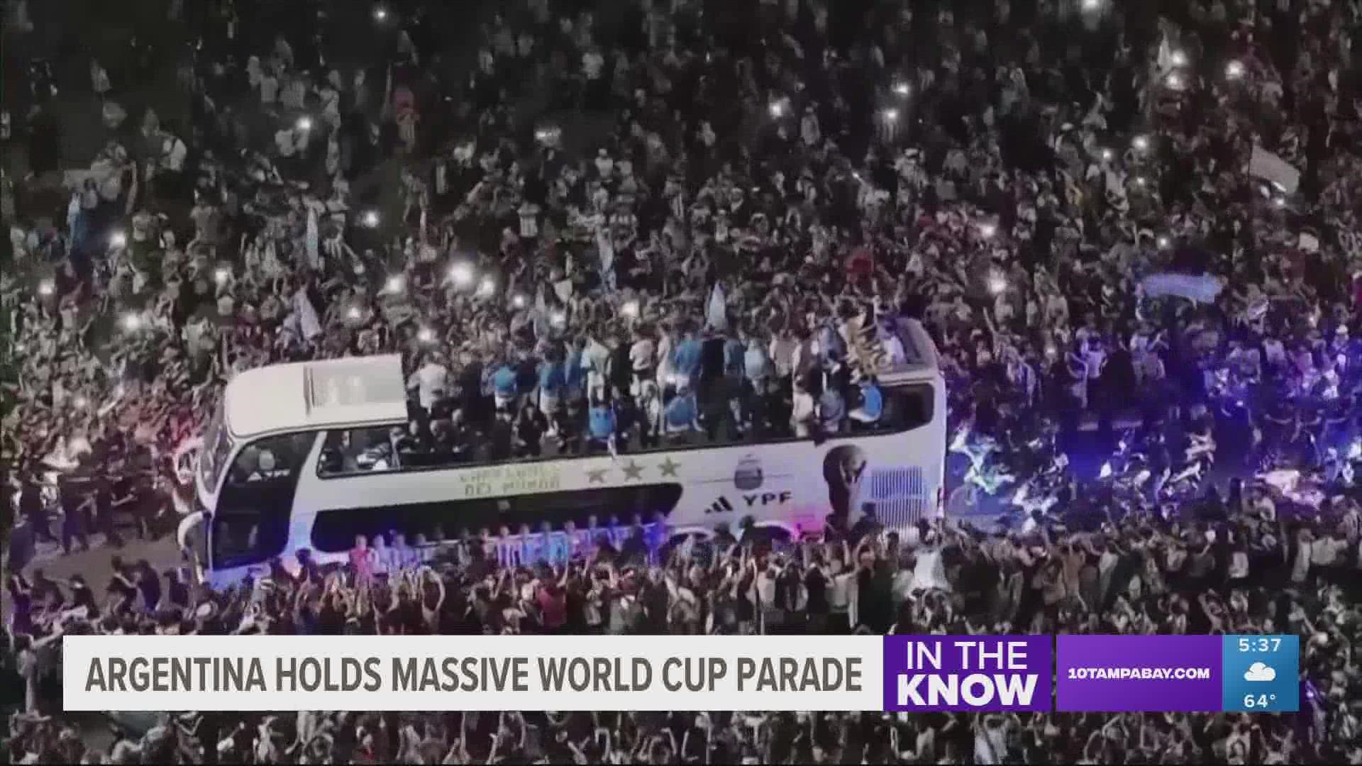 So many fans swarmed the capital that the players had to abandon the open-air bus transporting them to Buenos Aires and get on helicopters instead.