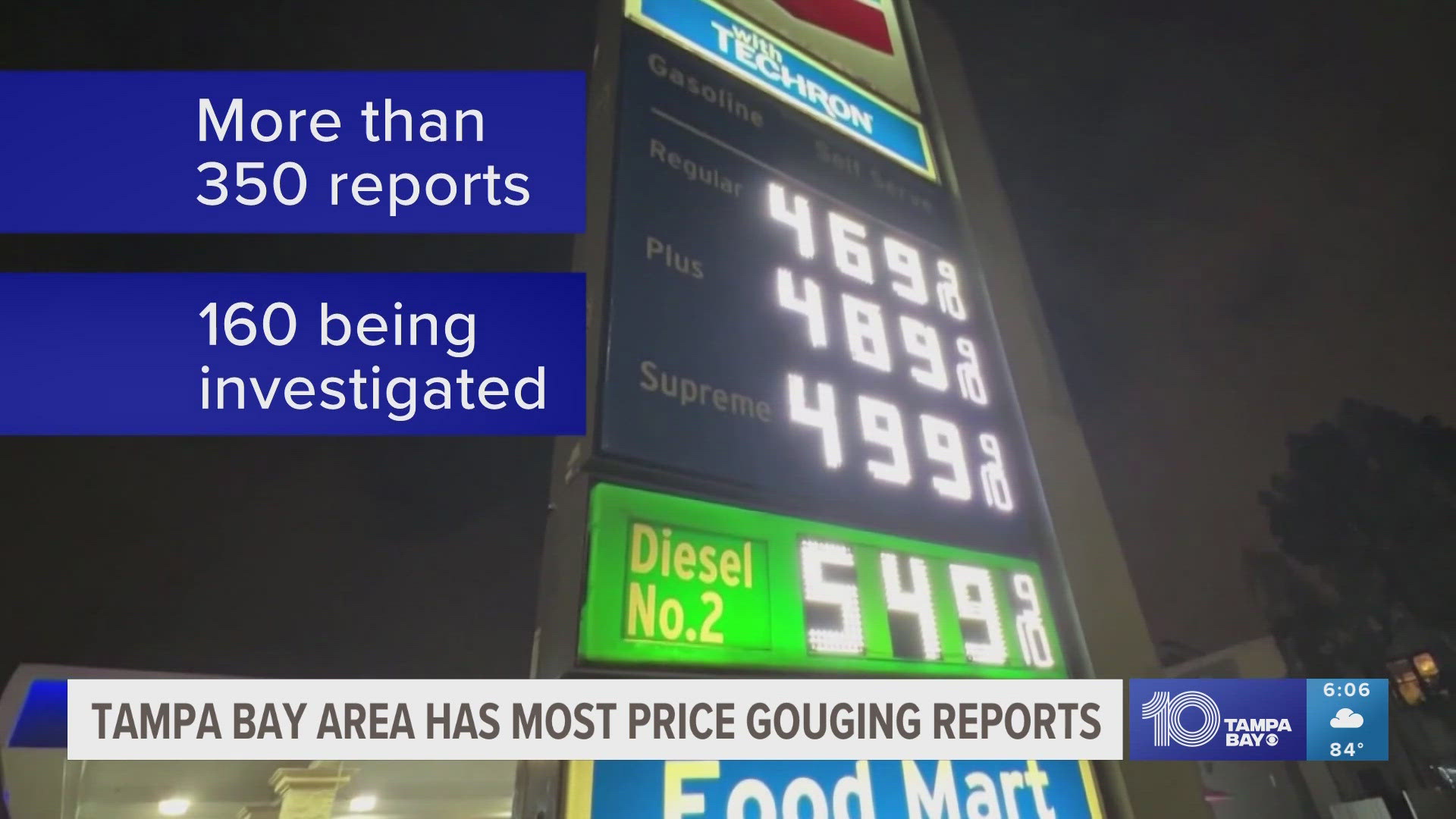 The areas where price gouging was most concentrated included Pasco, Pinellas and Hillsborough Counties.