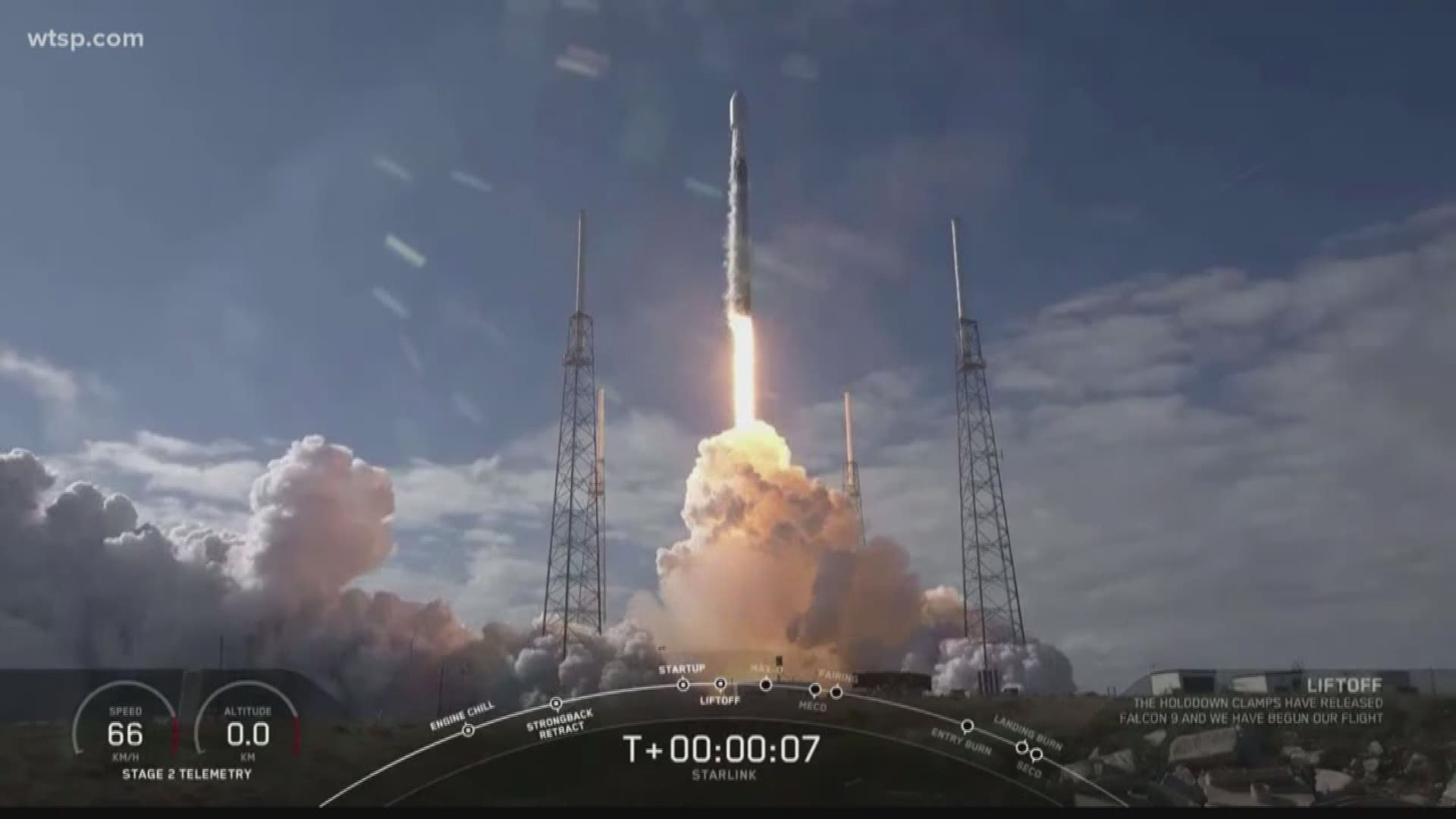 The batch of 60 satellites launched aboard a Falcon 9 rocket from Kennedy Space Center in Florida.