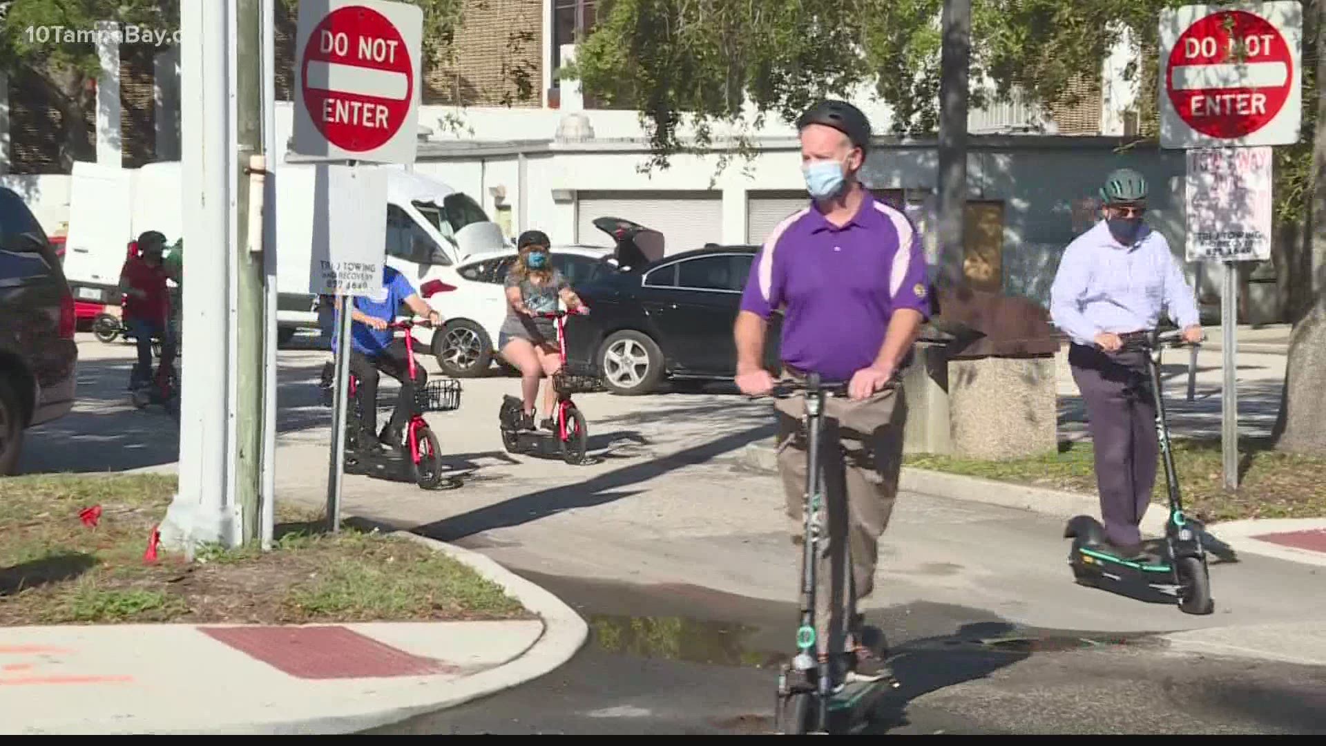 Scooters can be unlocked with an app, need to be ridden on the street, and must be parked in a designated corral.