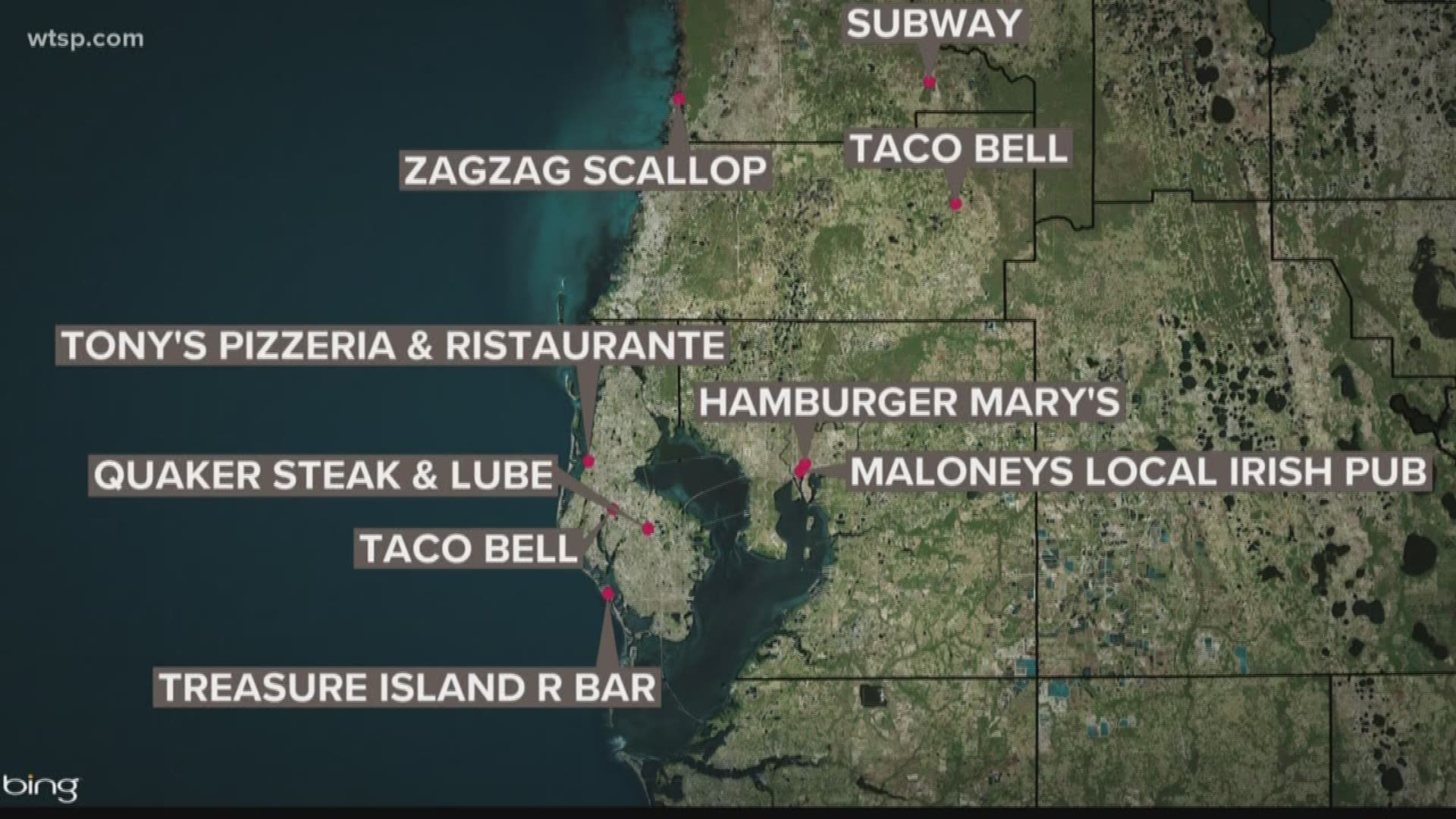 Across the Tampa Bay area, it seems like the hepatitis A outbreak keeps spreading given more and more cases.

10News put together a list of restaurants where health officials identified a food service worker who tested positive for the virus but the public never was notified.