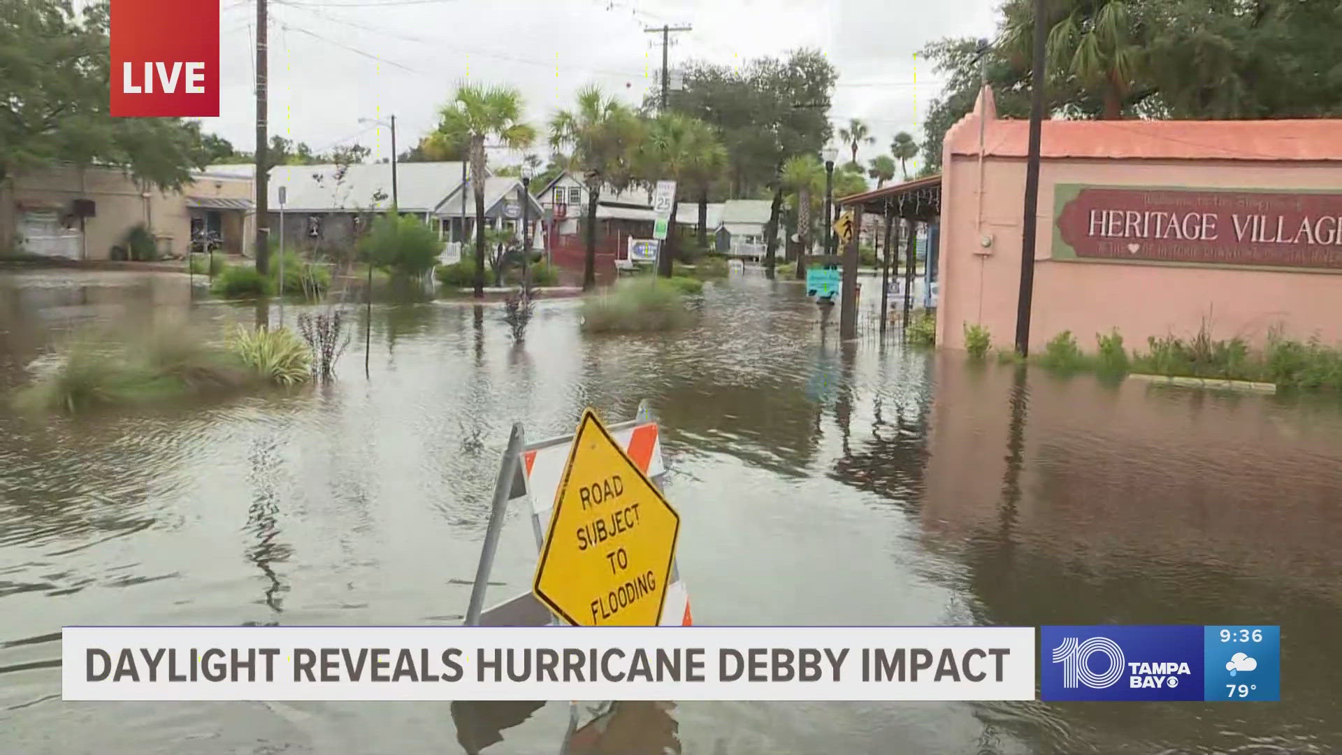 Main roads are closed off after storm surges leave roadways flooded. Police are focused on the road flooding, as homes don't seem to be badly flooded.