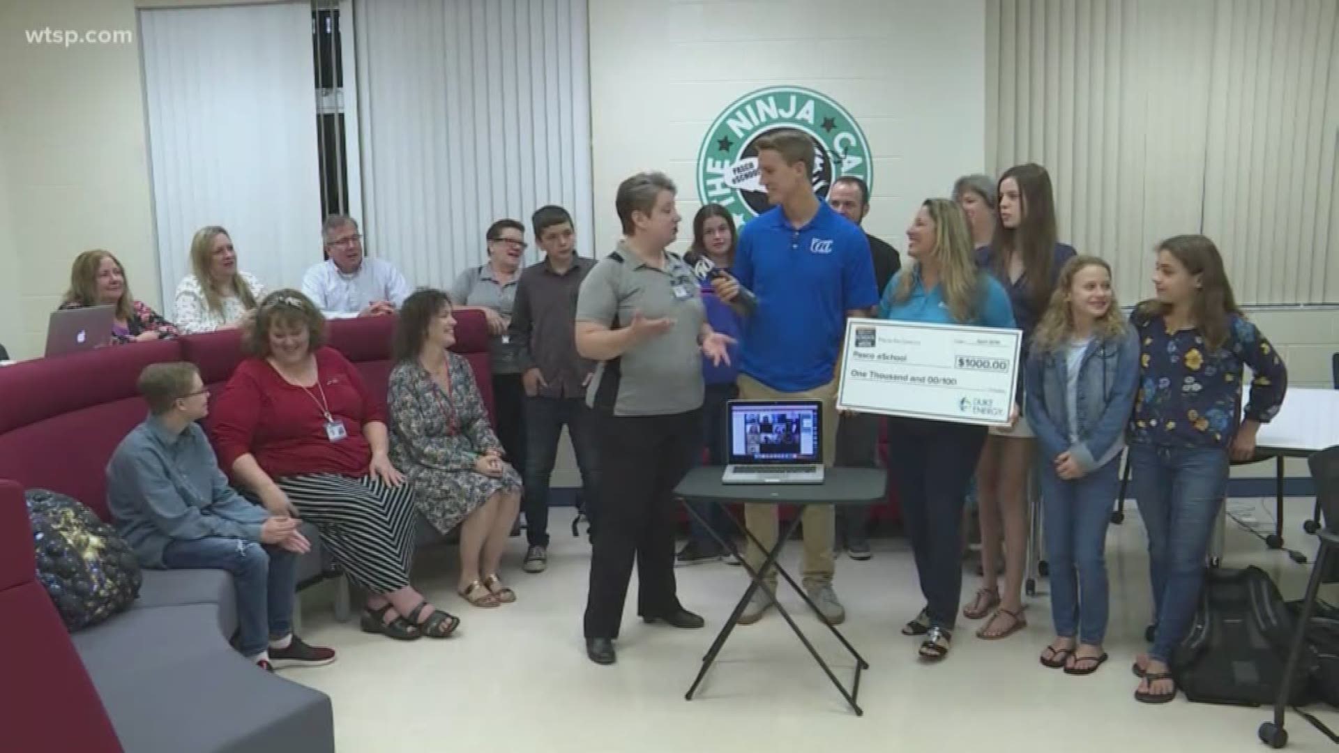 Duke Energy Florida presented a $1,000 check to Pasco eSchool for being named the 10News School of the Week powered by Duke Energy Florida. https://on.wtsp.com/2FQgXI9
