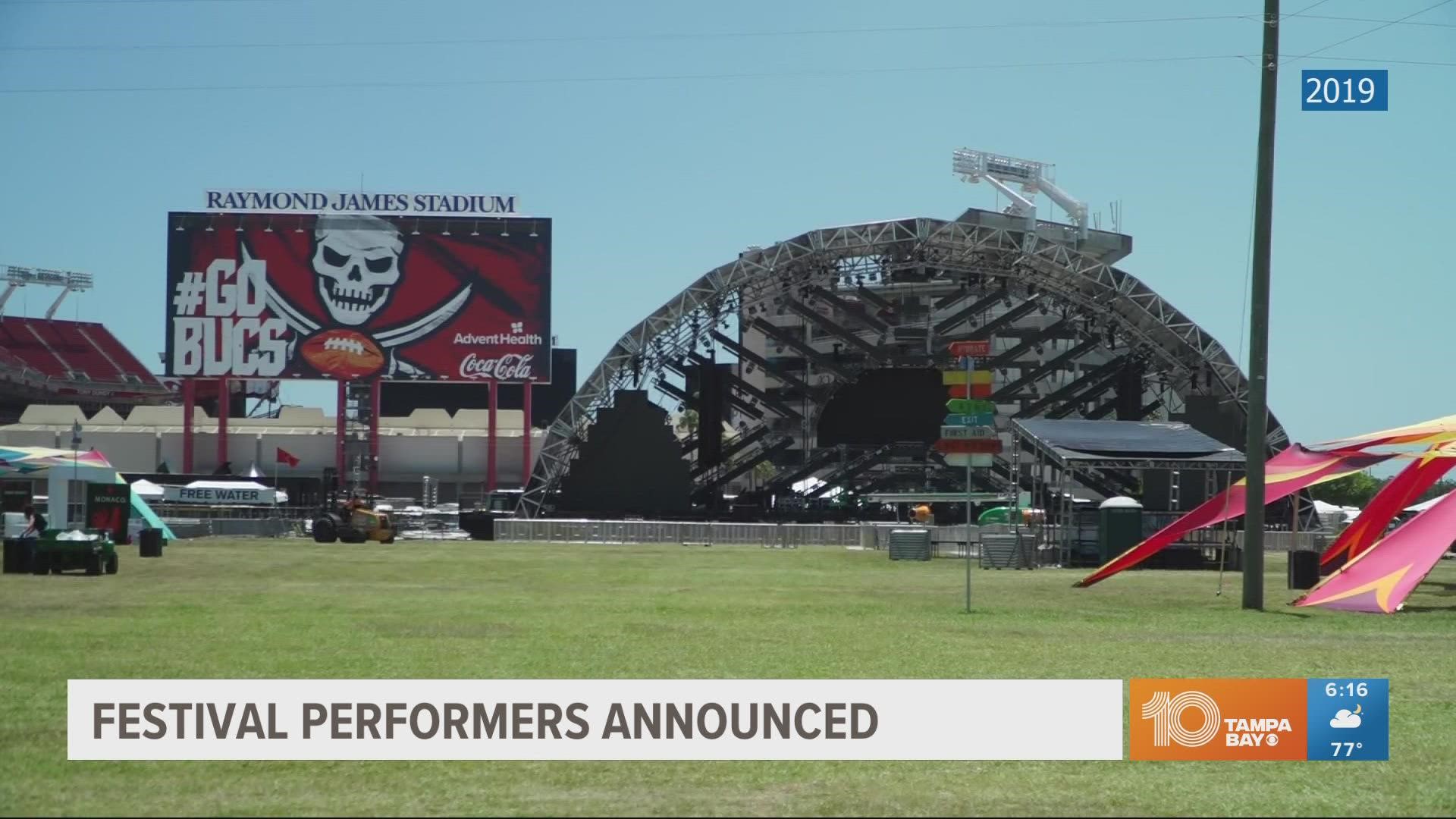 The 3-day festival is set for May 27-29 in the front lot of Raymond James Stadium.