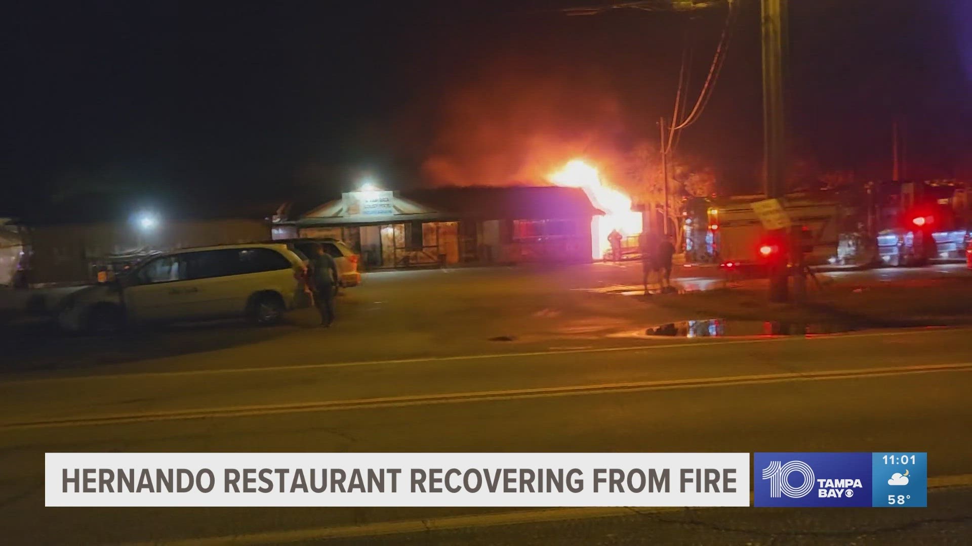 According to Hernando County Fire Rescue, the electrical fire started in a shipping container adjacent to "The Drunken Mullet." No one was injured.