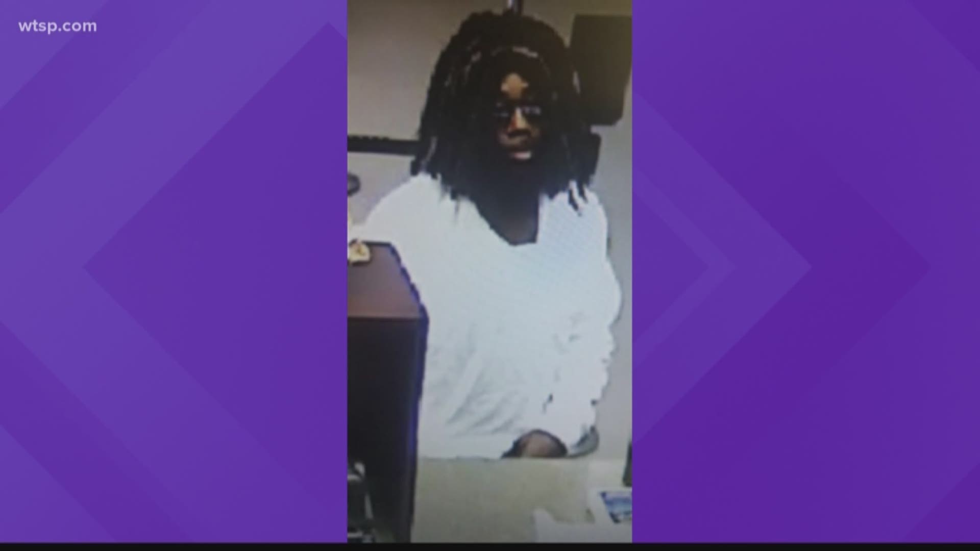 The Pinellas Park Police Department is looking for a man suspected of stealing cash from a bank.

Police said a man on Wednesday entered the Mid-Florida Credit Union at 4300 Park Blvd., showed a gun and demanded money from the teller.

The man was wearing a black wig with dreadlocks and sunglasses during the robbery, police said.

Anyone with information on the case is asked to call 911.