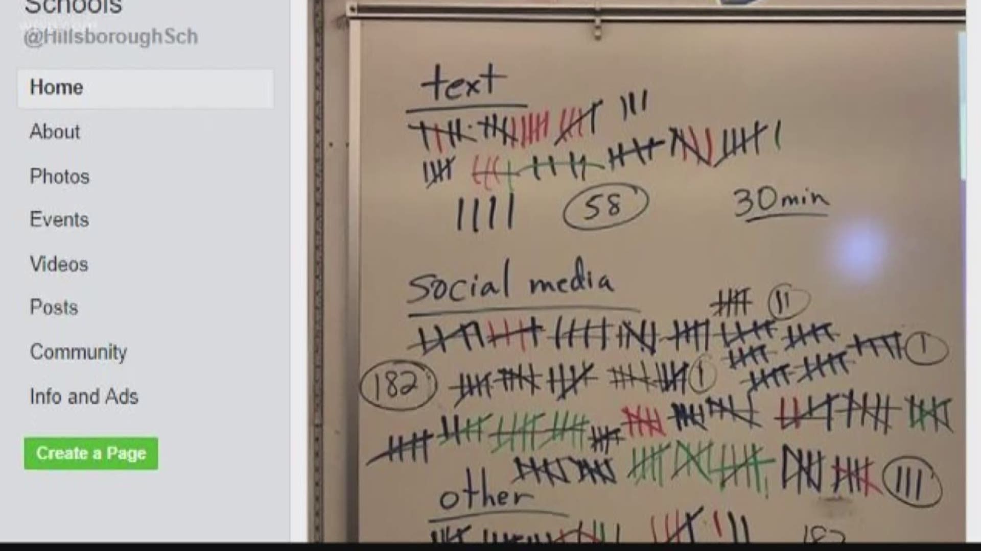 Are cell phones a distraction in class? The short answer: yes. The Hillsborough County School District posted a photo from a math teacher that tallied every time her students got a notification in class and marked it down. They got a whopping 268 notifications in just a half hour. The teacher then asked parents to please find a way to block students access to these disruptions during the school day.