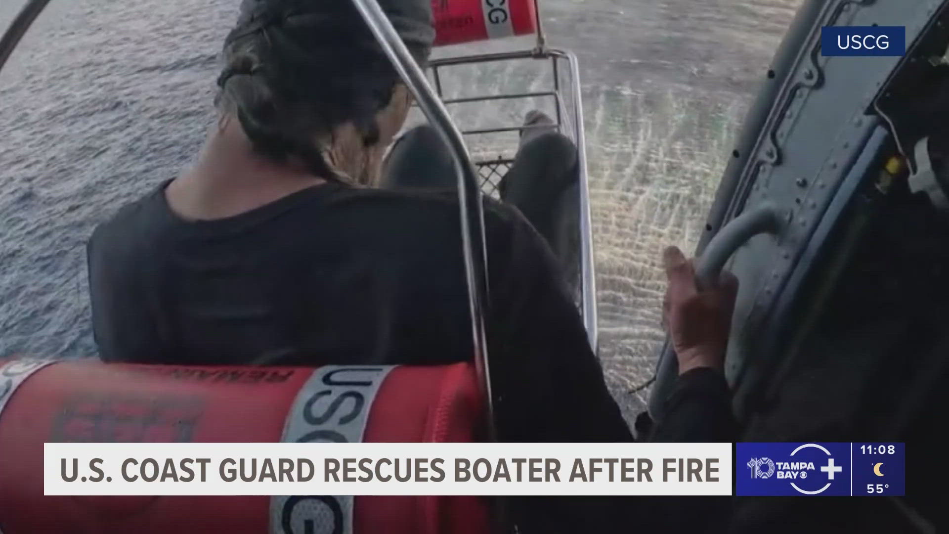 VIDEO: Coast Guard helicopter airlifts man from boat fire off coast of ...