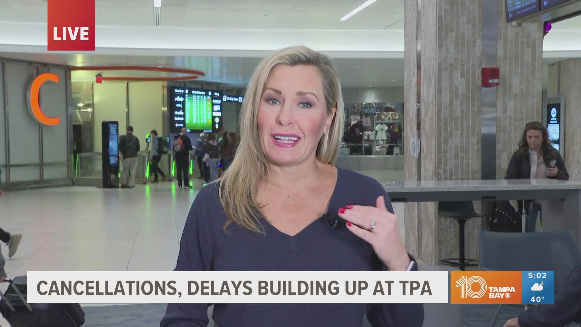 There have been 49 cancellations and 21 delays at TPA as of Monday morning, according to FlightAware.