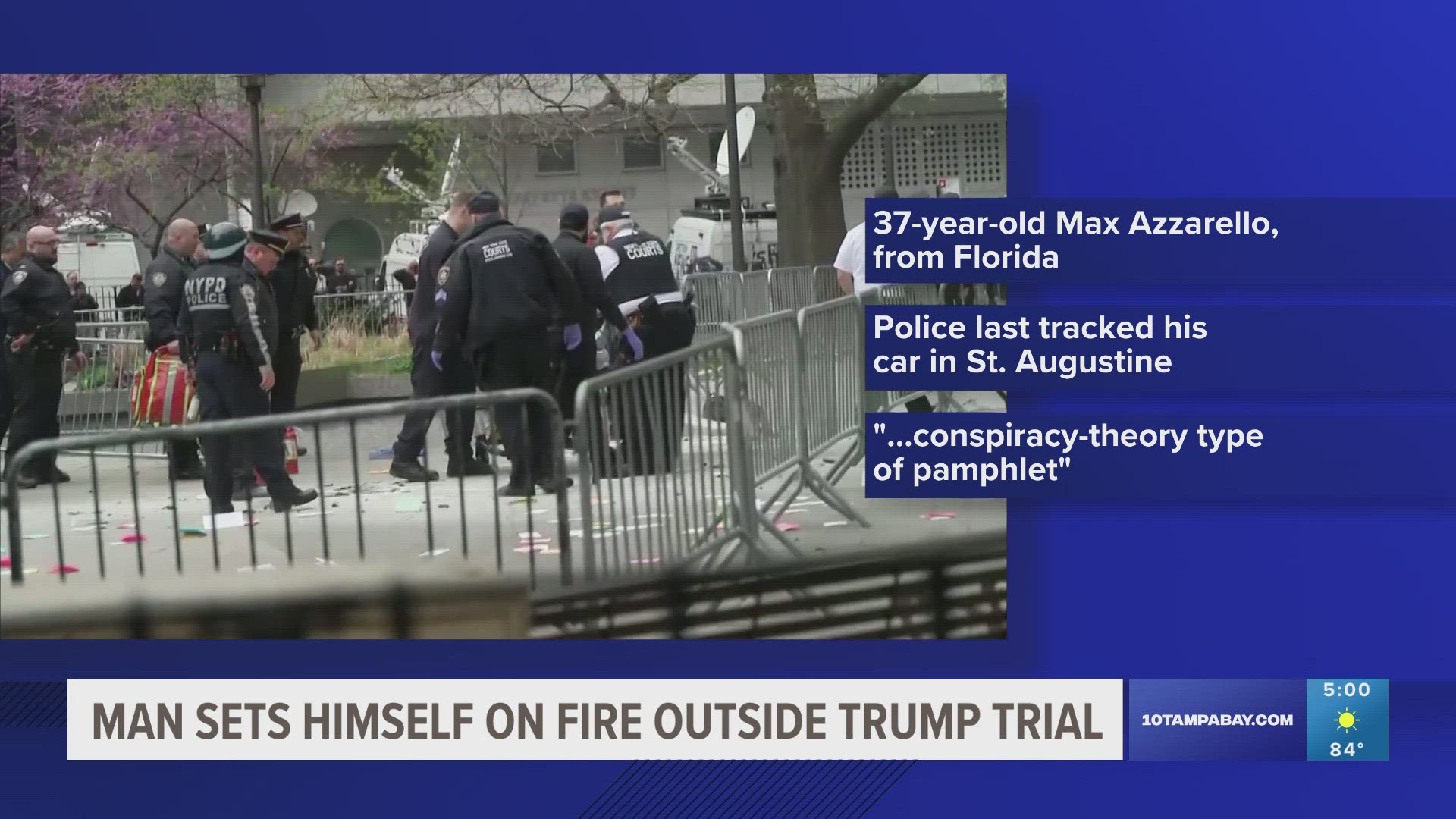 The incident happened in a park outside the courthouse just minutes after the final jury selections were being made in Trump's hush money trial.