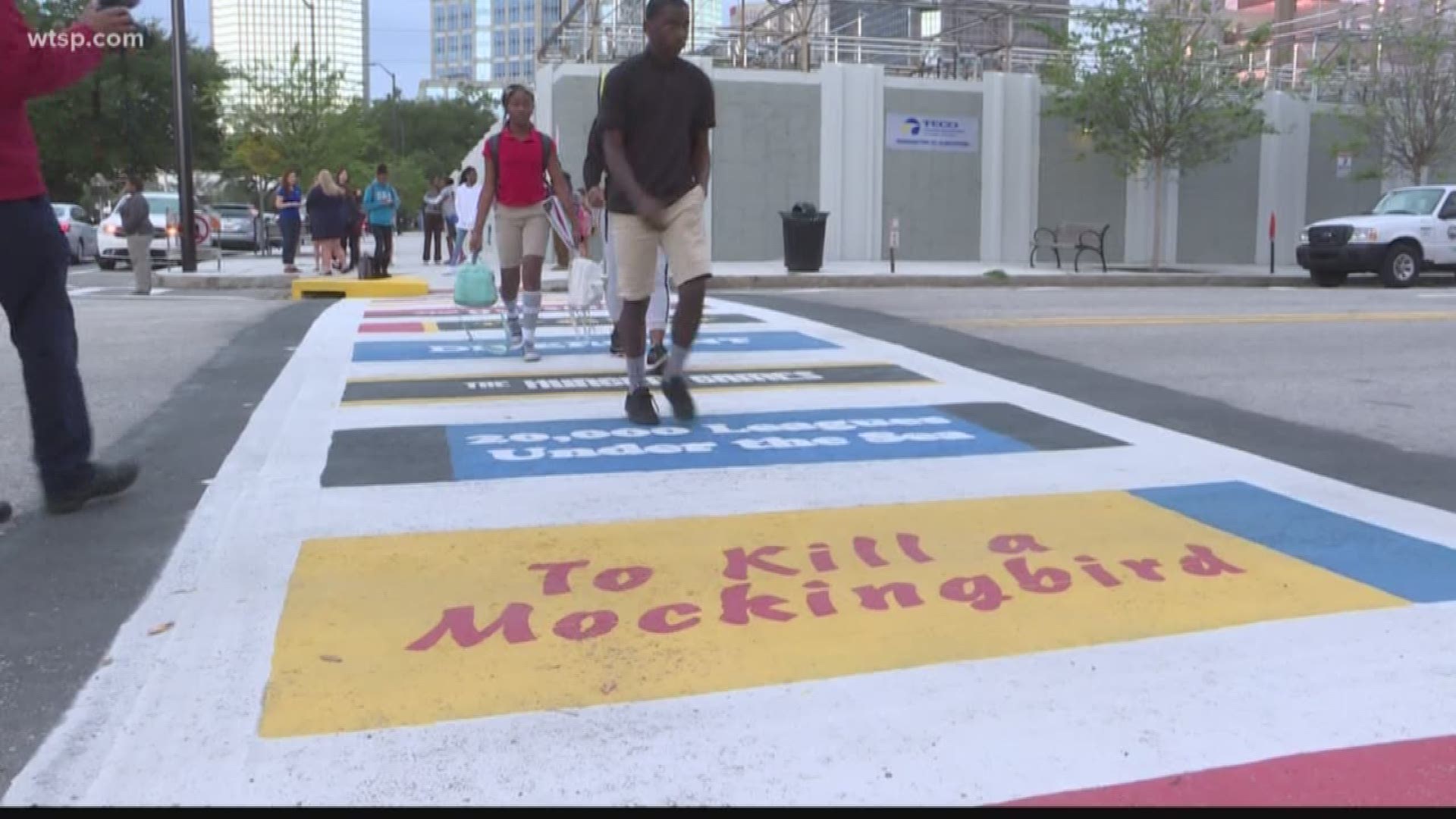 The Crosswalks to Classrooms initiative features a crosswalk depicting titles of popular children's books.