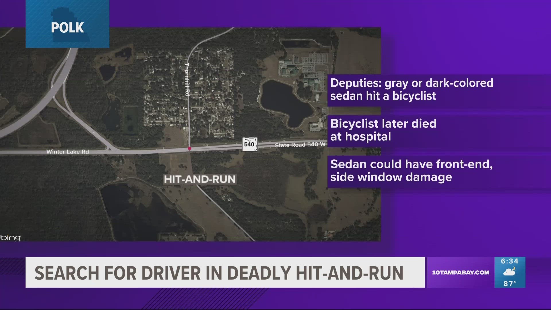 PCSO says a gray or dark-colored sedan hit a bicyclist and fled the scene.