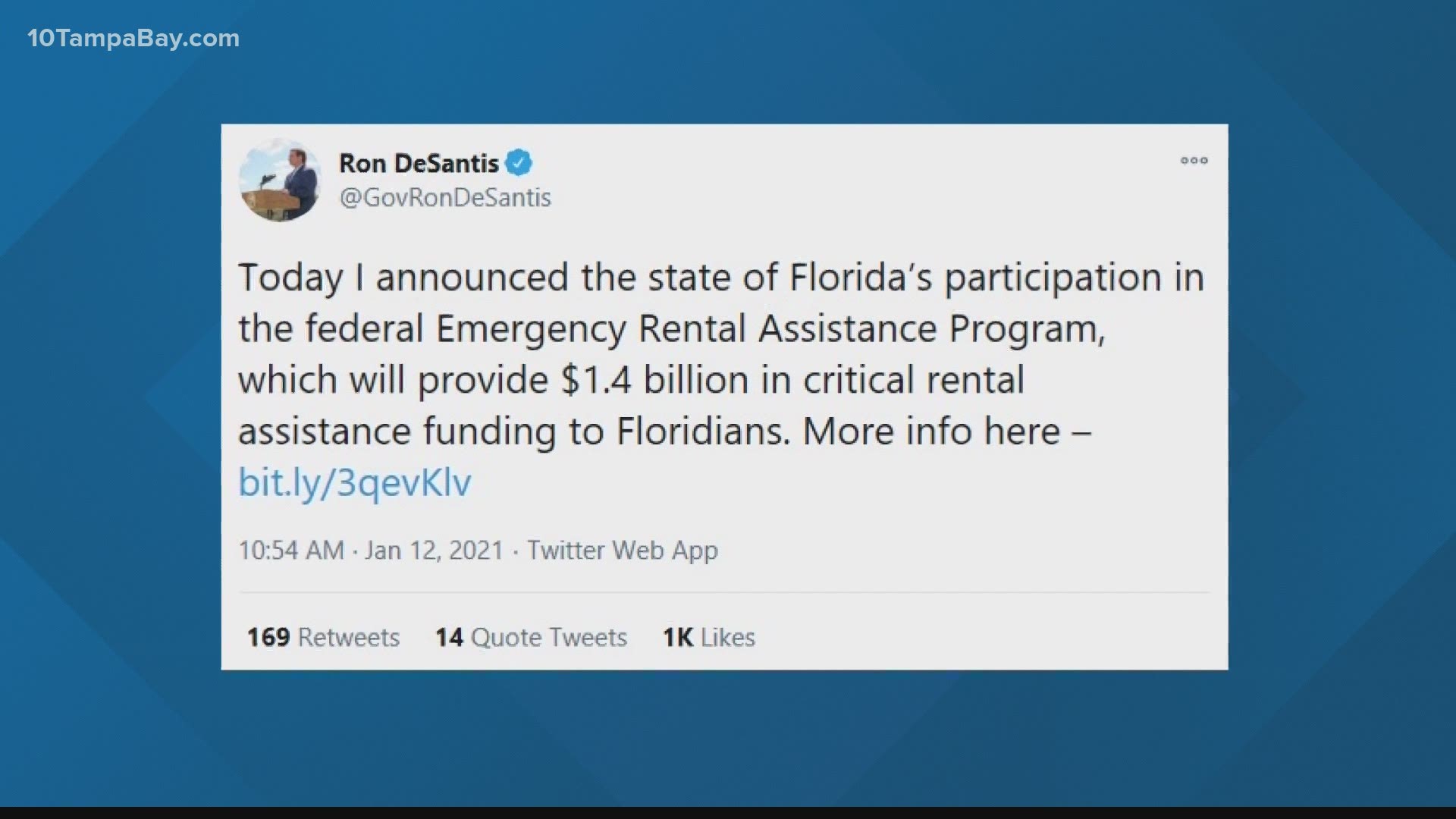 The money will come through the Federal Emergency Rental Assistance Program.