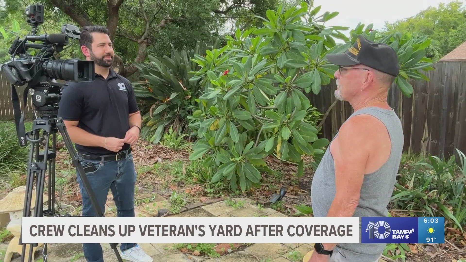 After a previous story highlighting the debris left in the backyard, Duke Energy sent crews to this veteran's Pinellas Park home.