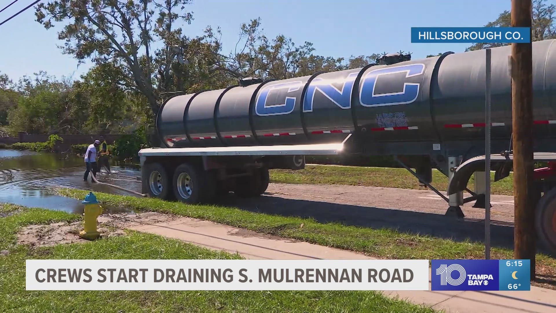 County said they received 10 tanker trucks from the state to drain the water.