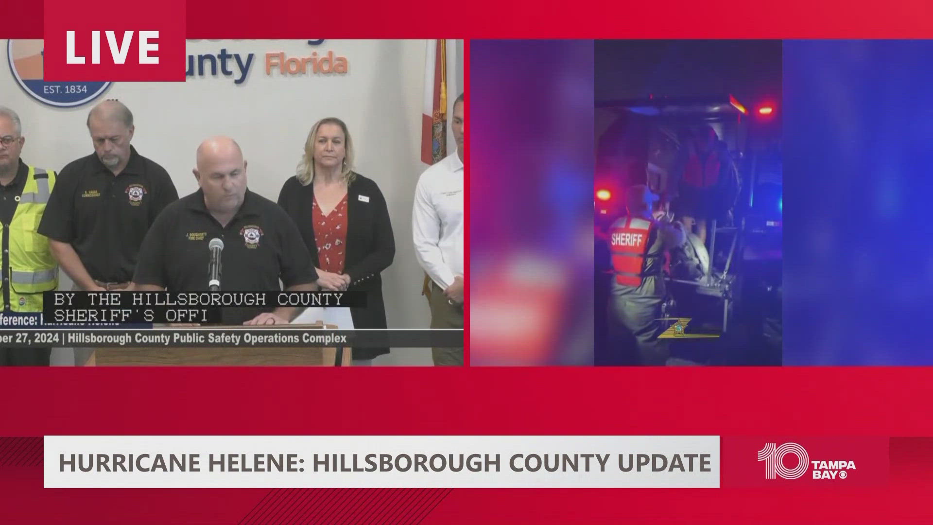 In a press conference, Hillsborough County fire officials provided an update on the Helene aftermath.