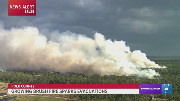 Growing brush fire sparks evacuation in eastern Polk County
