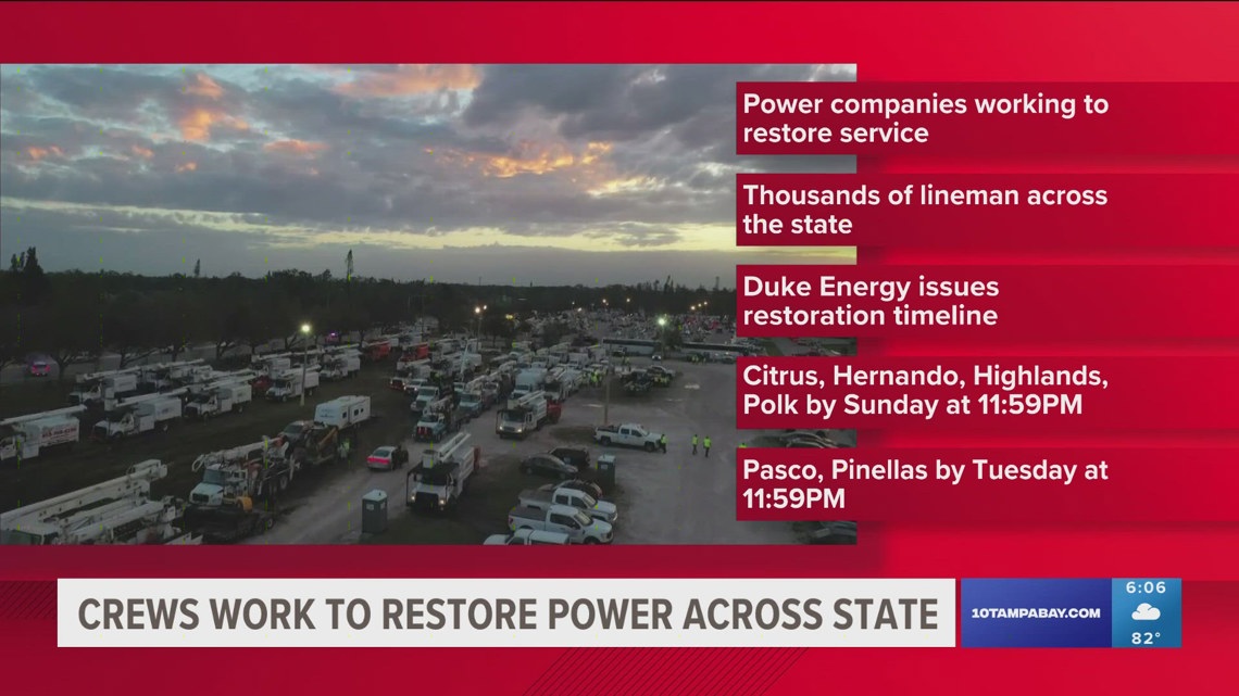 Duke shares when power should be restored to counties across Tampa Bay