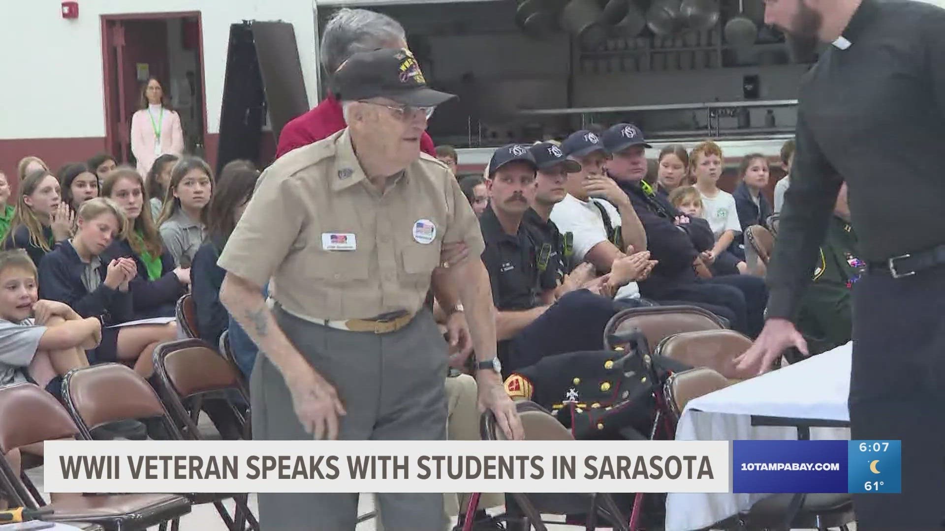 A 98-year-old WWII veteran spoke with students in Sarasota.