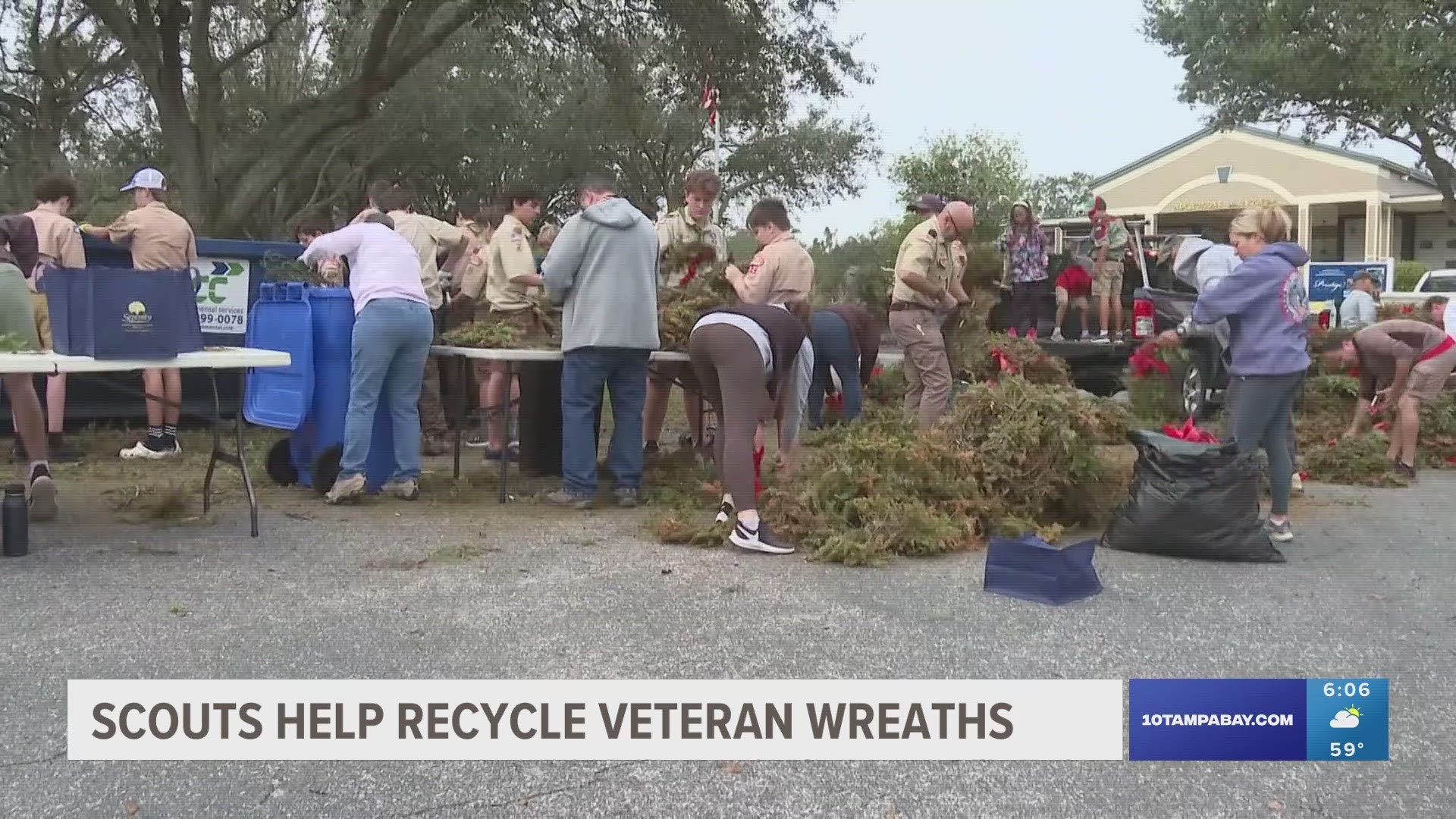 The wreaths were all collected from the graves, loaded up and then disassembled piece by piece.