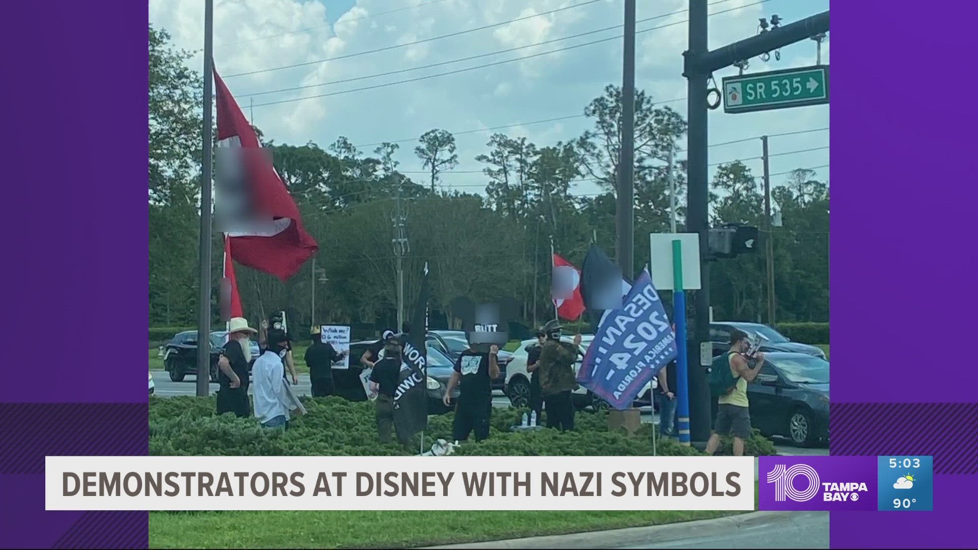 Video Nazi flags, proDeSantis signs outside Walt Disney World
