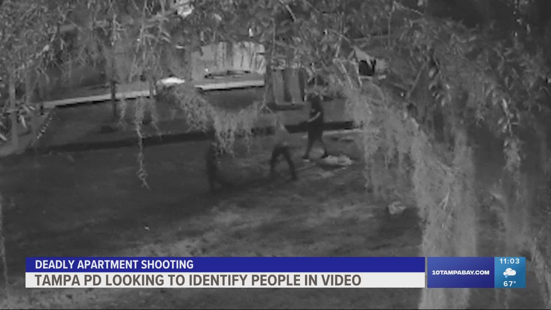 The video shows three people who were at the Silver Oaks Apartments near the time of the shooting.