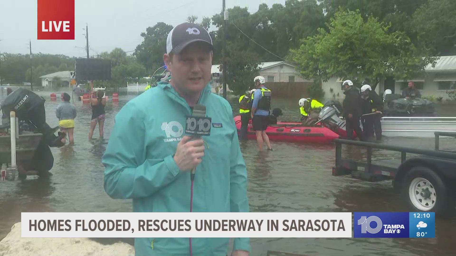 Crews are using the boats to rescue people from their homes after Sarasota reaches an unprecedented level of water.