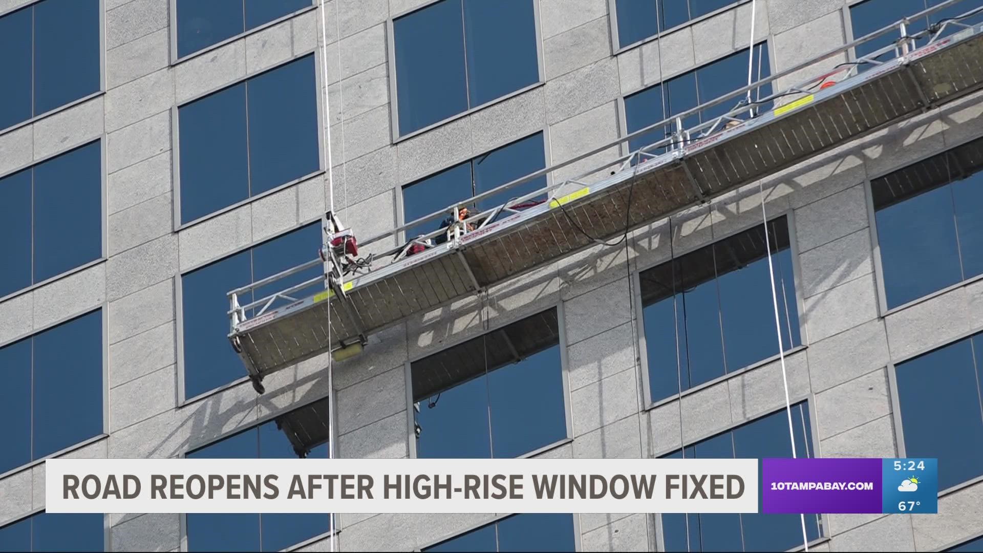 Property managers had hoped to fix the window faster, but Tuesday’s bad weather delayed the repair.