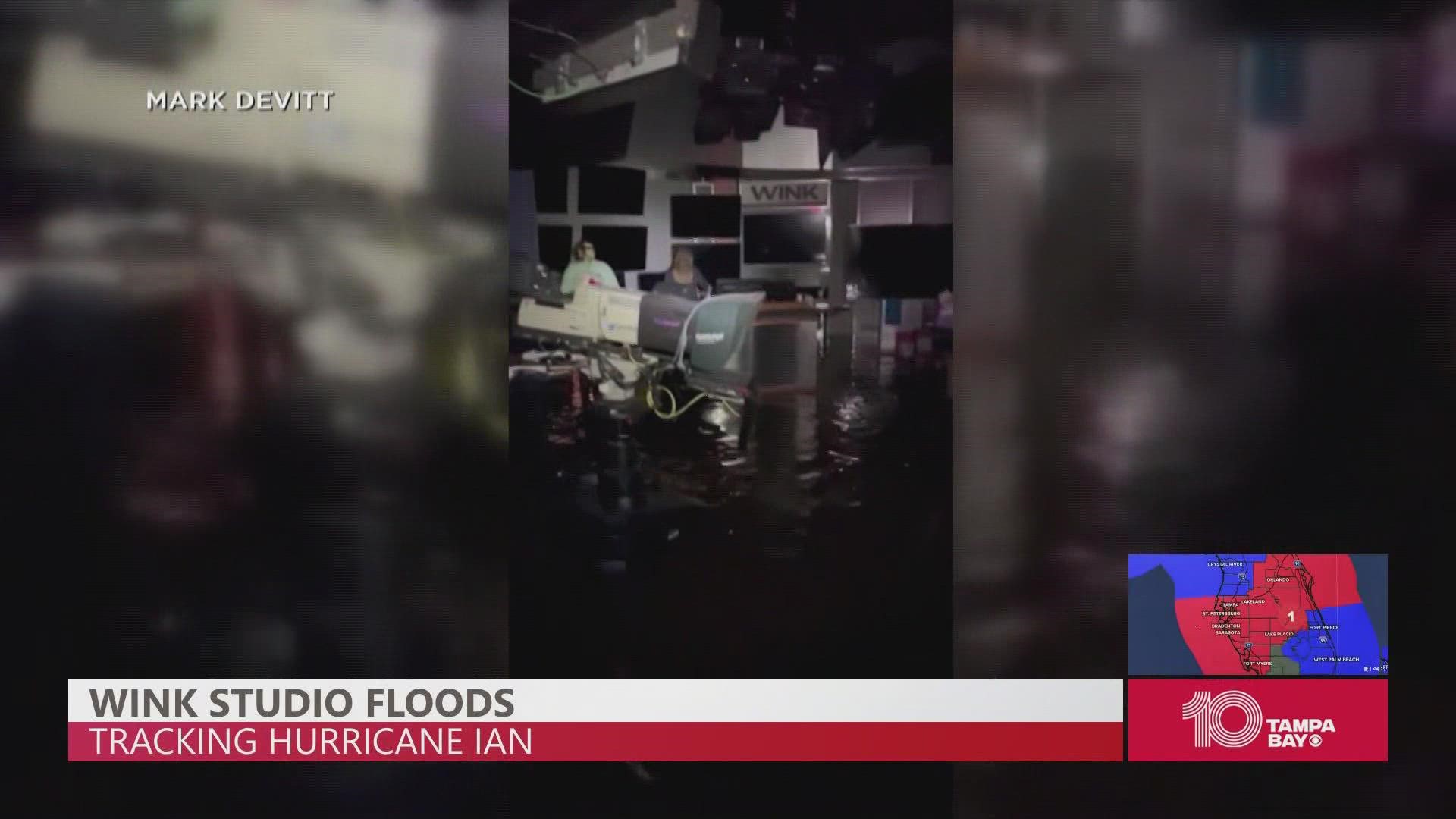 Portions of WINK-TV news station were flooded as Hurricane Ian moved inland.