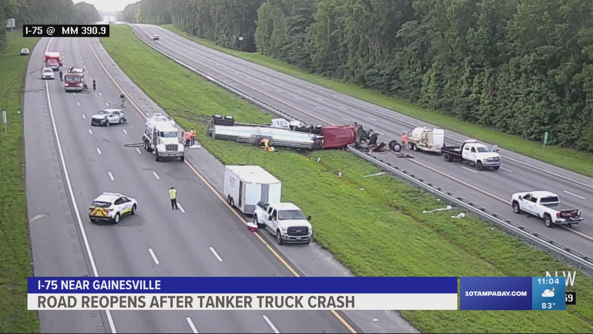 Chemical cleanup efforts continued through much of Tuesday evening. Roads were reopened at around 10:15 p.m.