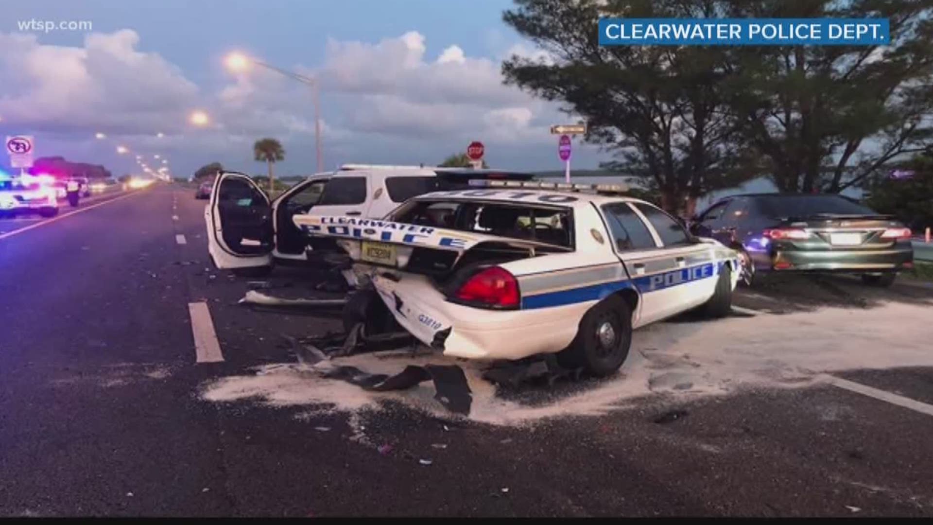 3 Clearwater police officers injured in crash on Courtney Campbell
