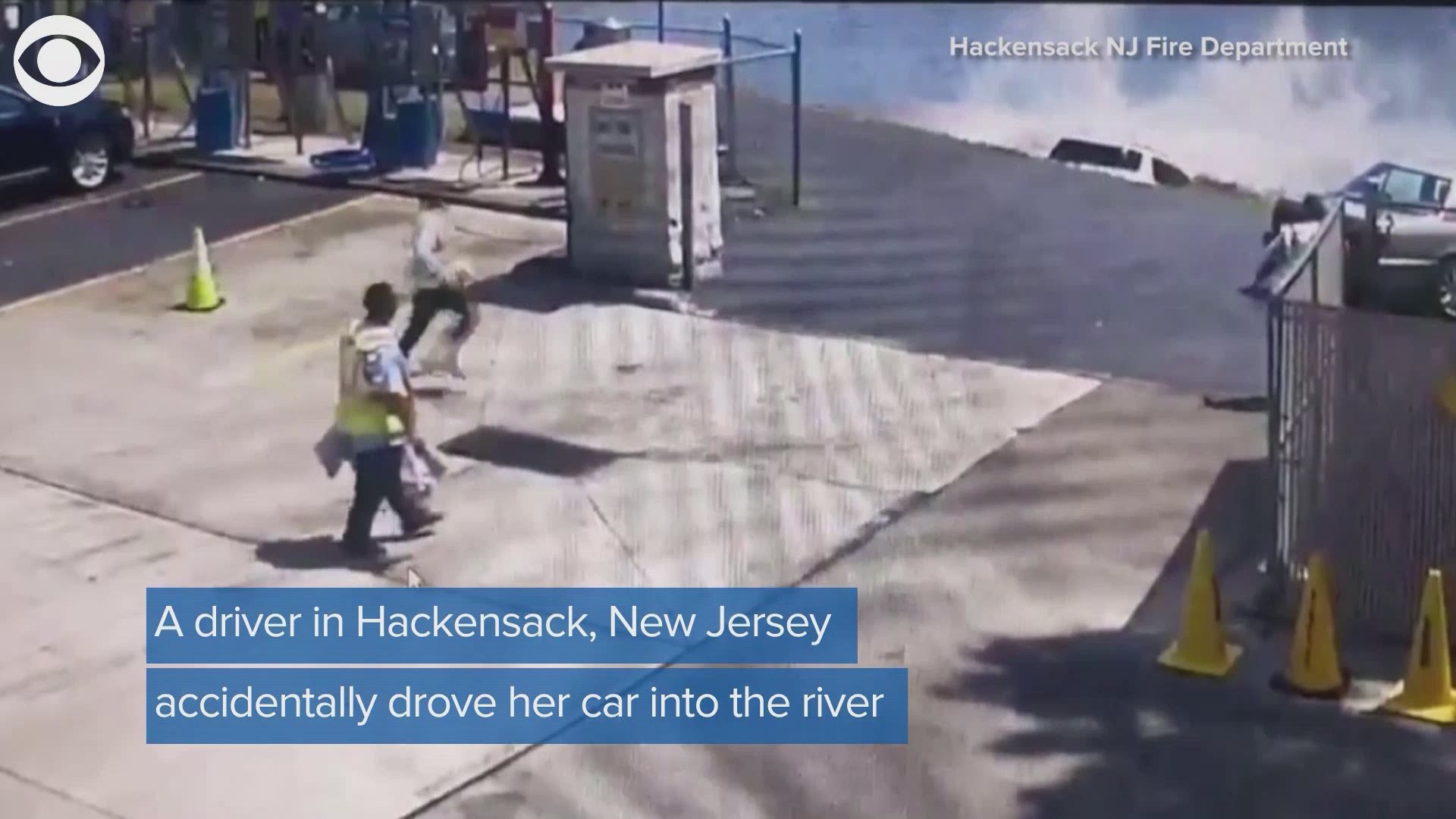 On Tuesday afternoon, a car accidentally drove into the Hackensack River in New Jersey. The driver was exiting a car wash, when she mistakenly hit the gas pedal instead of the brake. The driver injured her leg.