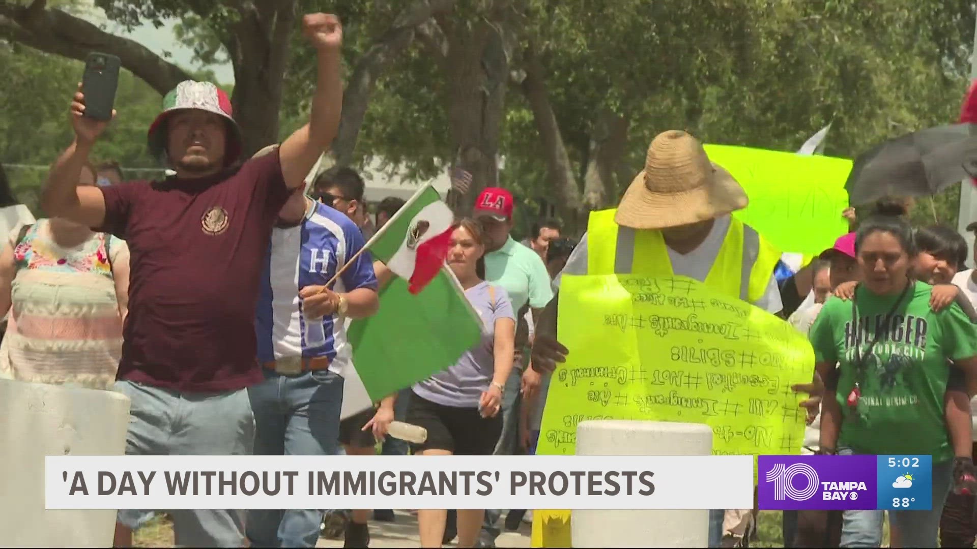 People are participating in a protest against legislation signed by Gov. Ron DeSantis critics say is anti-immigration.