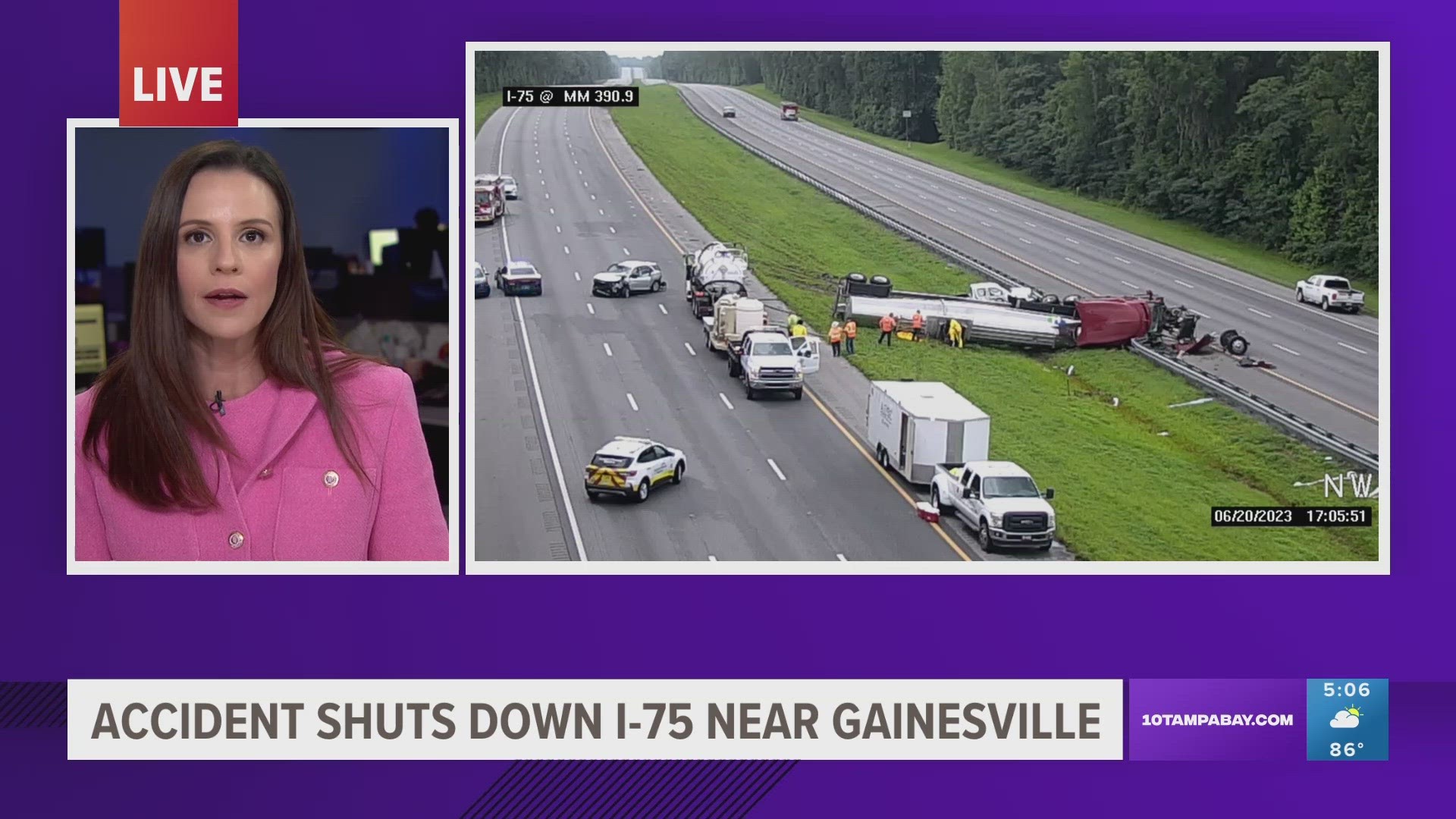 I-75 in the Gainesville area remains closed with the projected reopening being around 5 p.m.