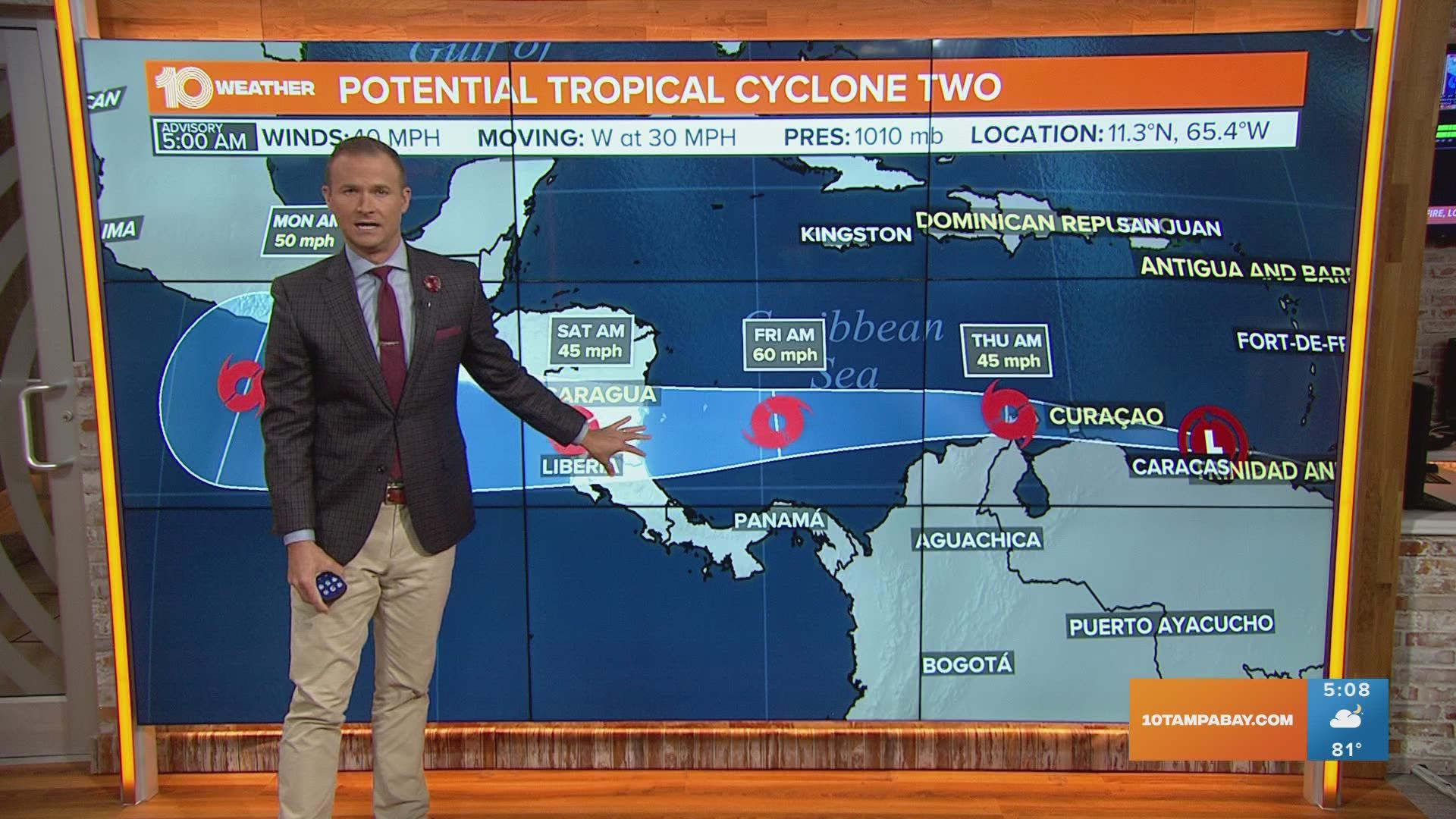 The tropical disturbance will likely impact the Windward Islands in the next day or two. It poses no threat to Florida.