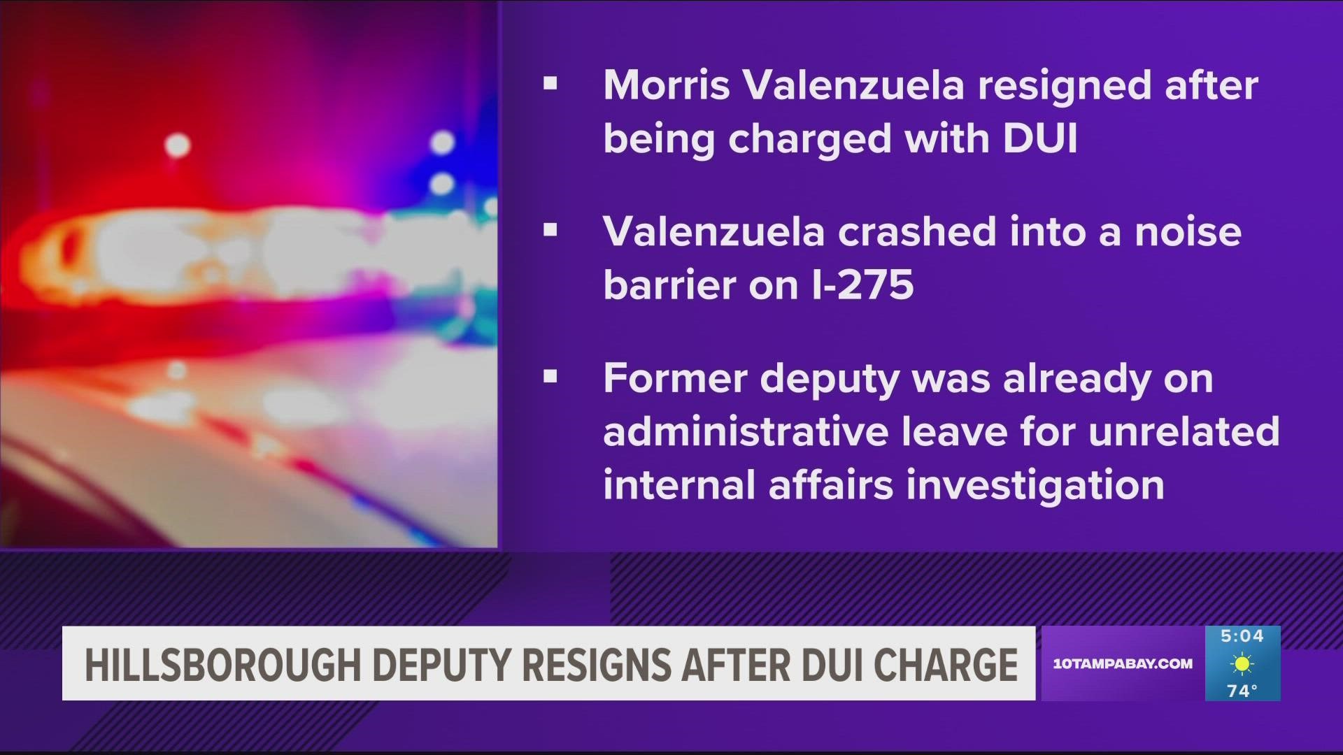 Deputy Morris Valenzuela was on administrative leave without pay amid an unrelated internal investigation at the time of the DUI arrest, the sheriff's office said.