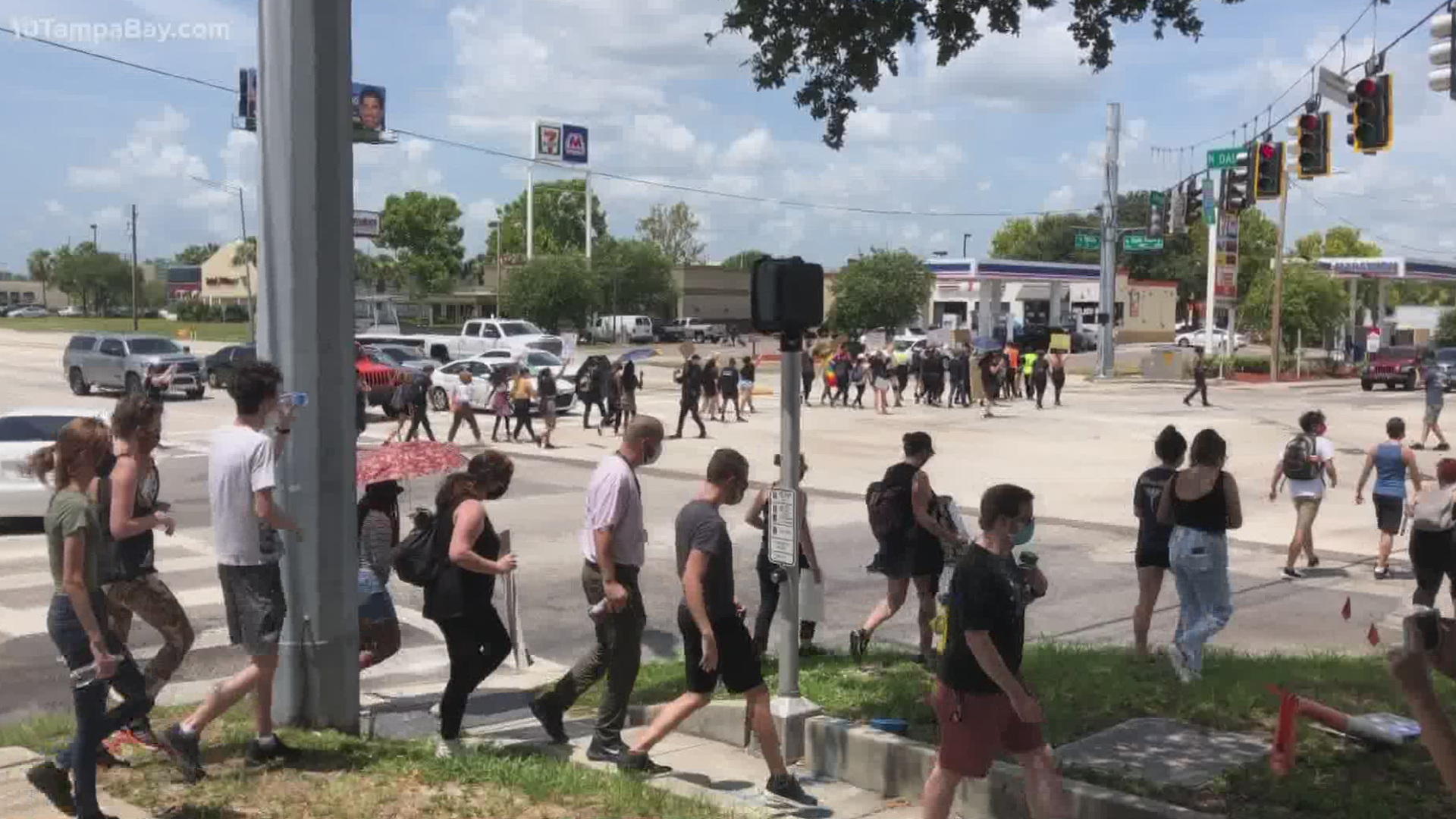 In Tampa, protesters shut down the intersection of Spruce and Dale Mabry starting around 12:30 p.m. Saturday.