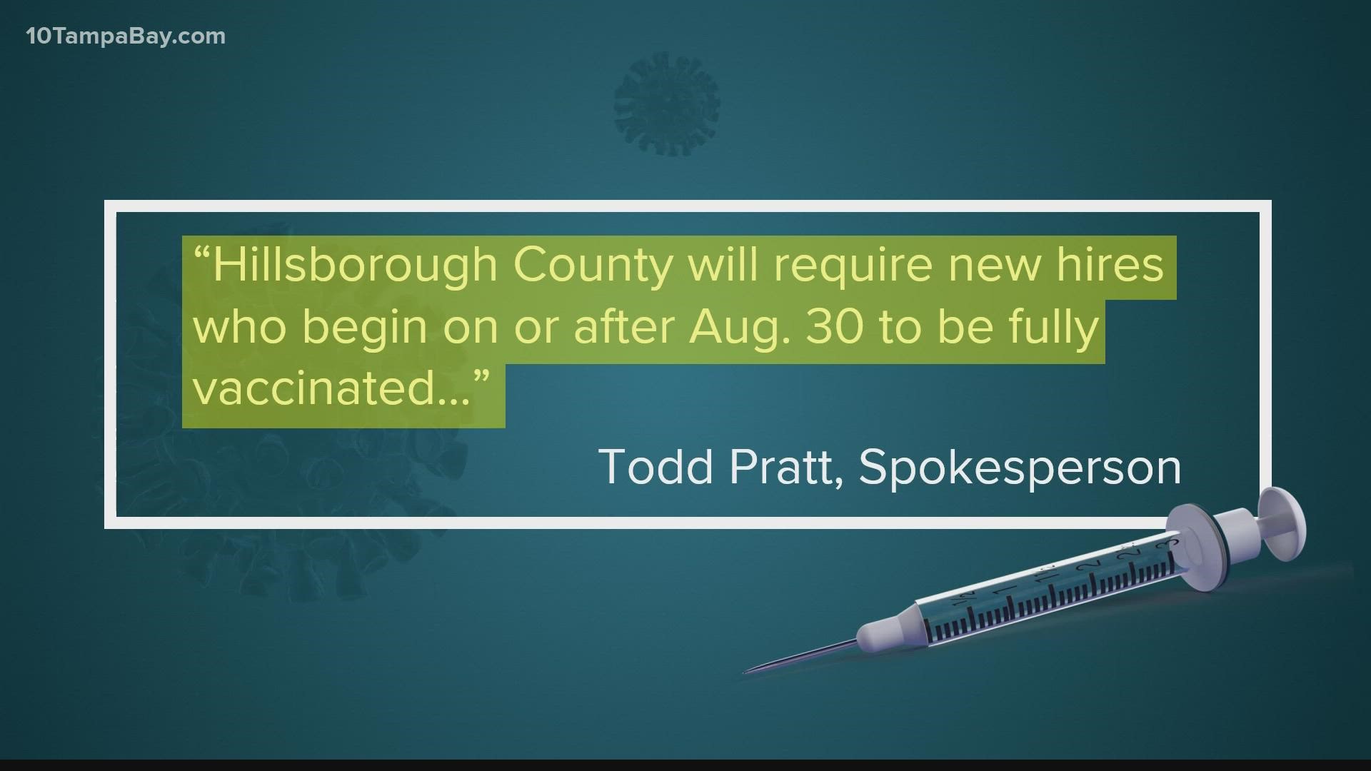 A significant increase in COVID-19 cases pushed the county to require all new employees starting on or after Aug. 30 to be fully vaccinated.